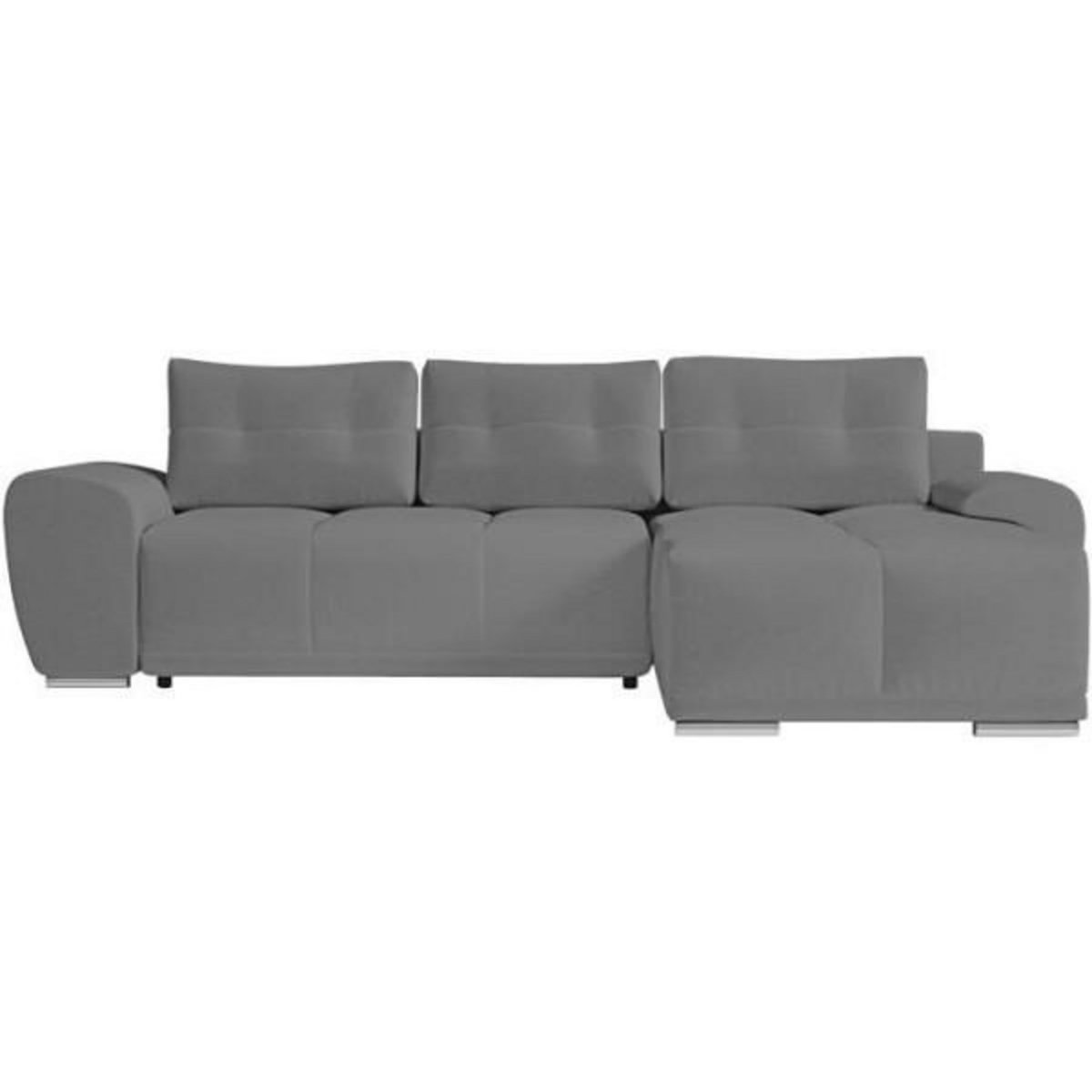 LOUNGITUDE Canapé d'angle droit 4 places convertible CASSANDRA avec coffre en tissu - Gris - L270 x P181 x H89cm - LOUNGITUDE