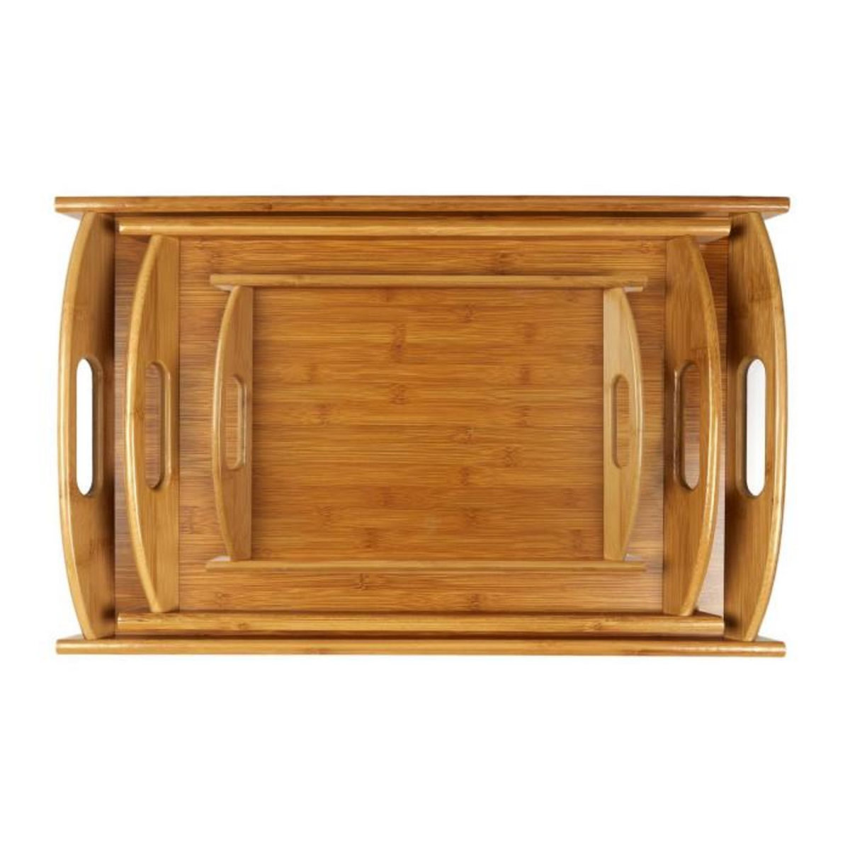 Paris Prix Lot de 3 Plateaux de Service  Bambou  52cm Beige