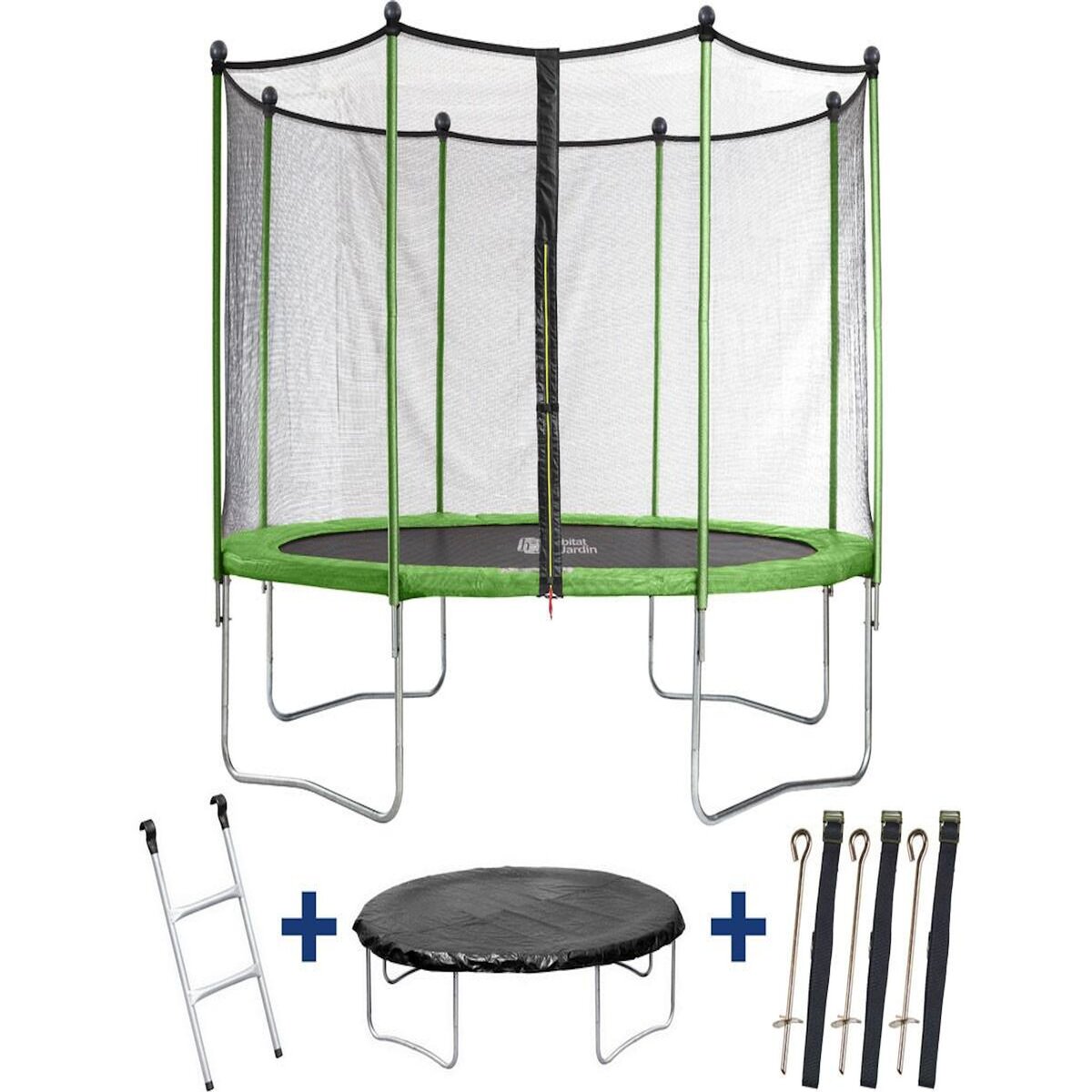 Habitat et Jardin Trampoline Yoopi 2 LUXE - Ø 3.65 m - Avec filet + échelle + couverture + kit d'ancrage