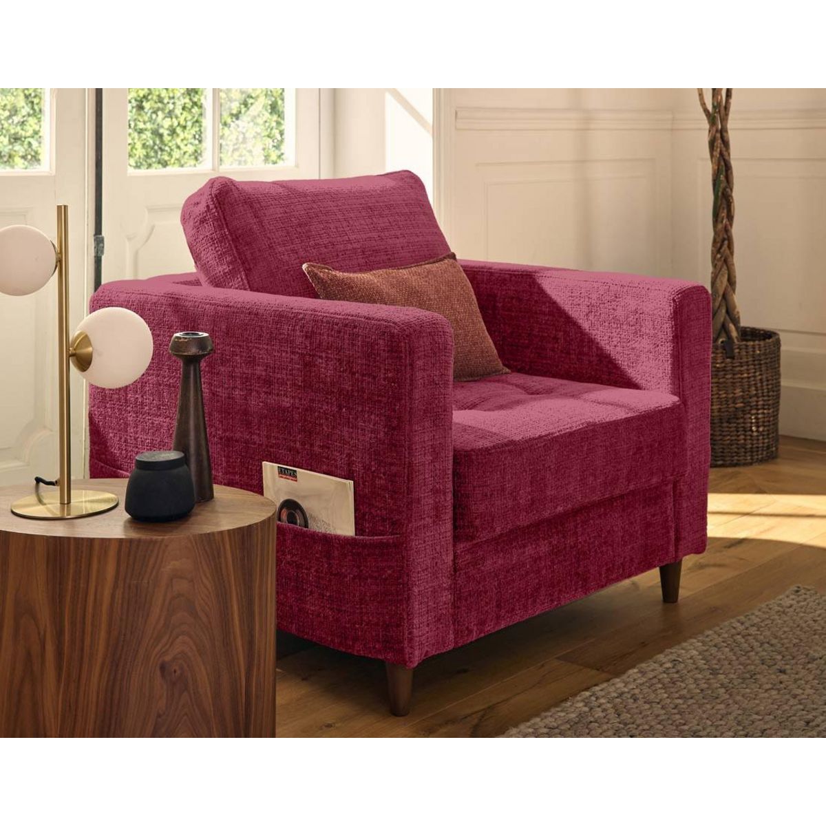 LISA DESIGN Anna - fauteuil avec poche en velours texturé - pieds en bois