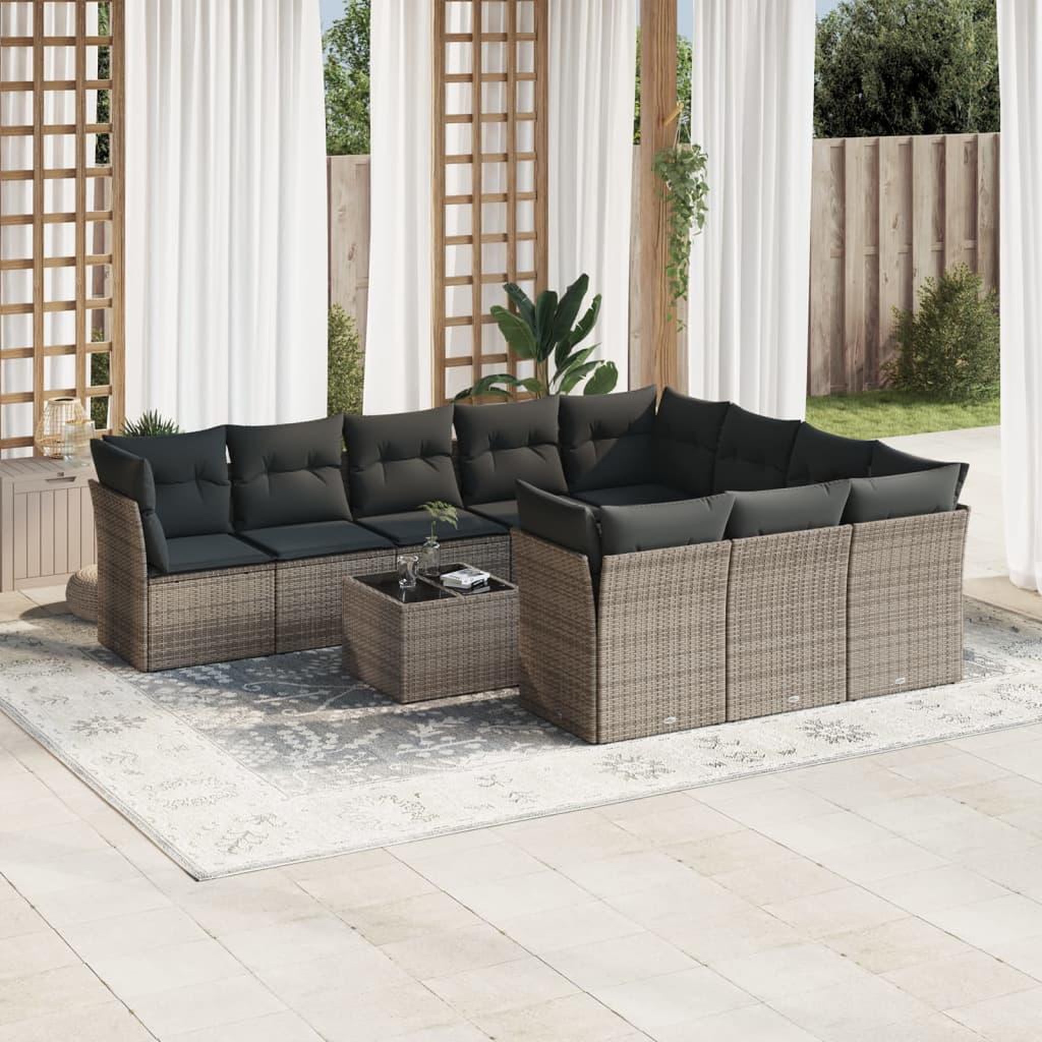 VIDAXL Salon de jardin 11 pcs avec coussins gris resine tressee