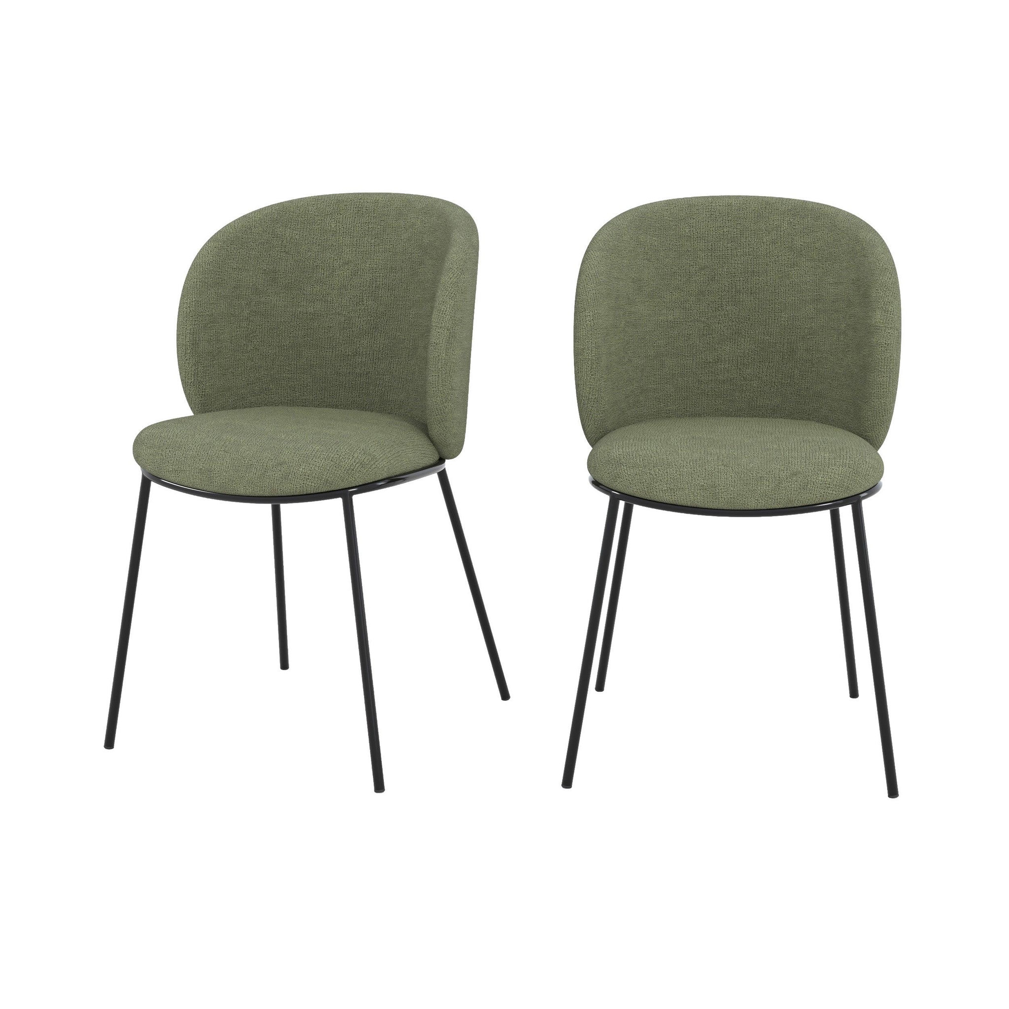 MAISON PAVANE Lot de 2 chaises en tissu vert kaki, pieds métal noir-bulle