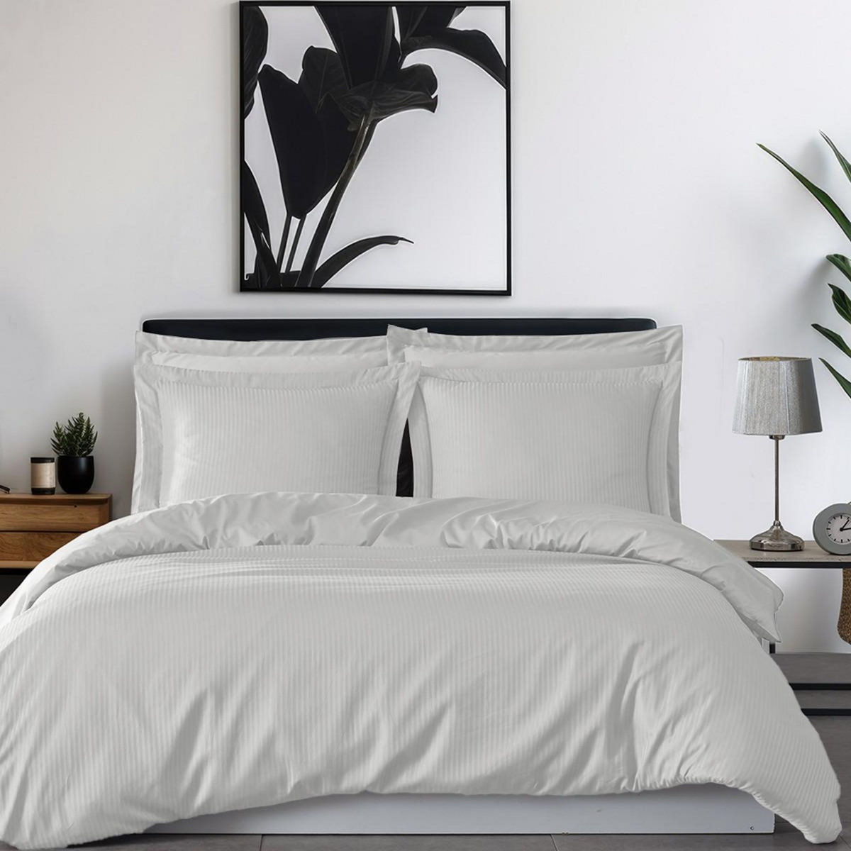 Sensei Maison Parure housse de couette rayée satin + 2 taies 65x65 cm VERSALUXE