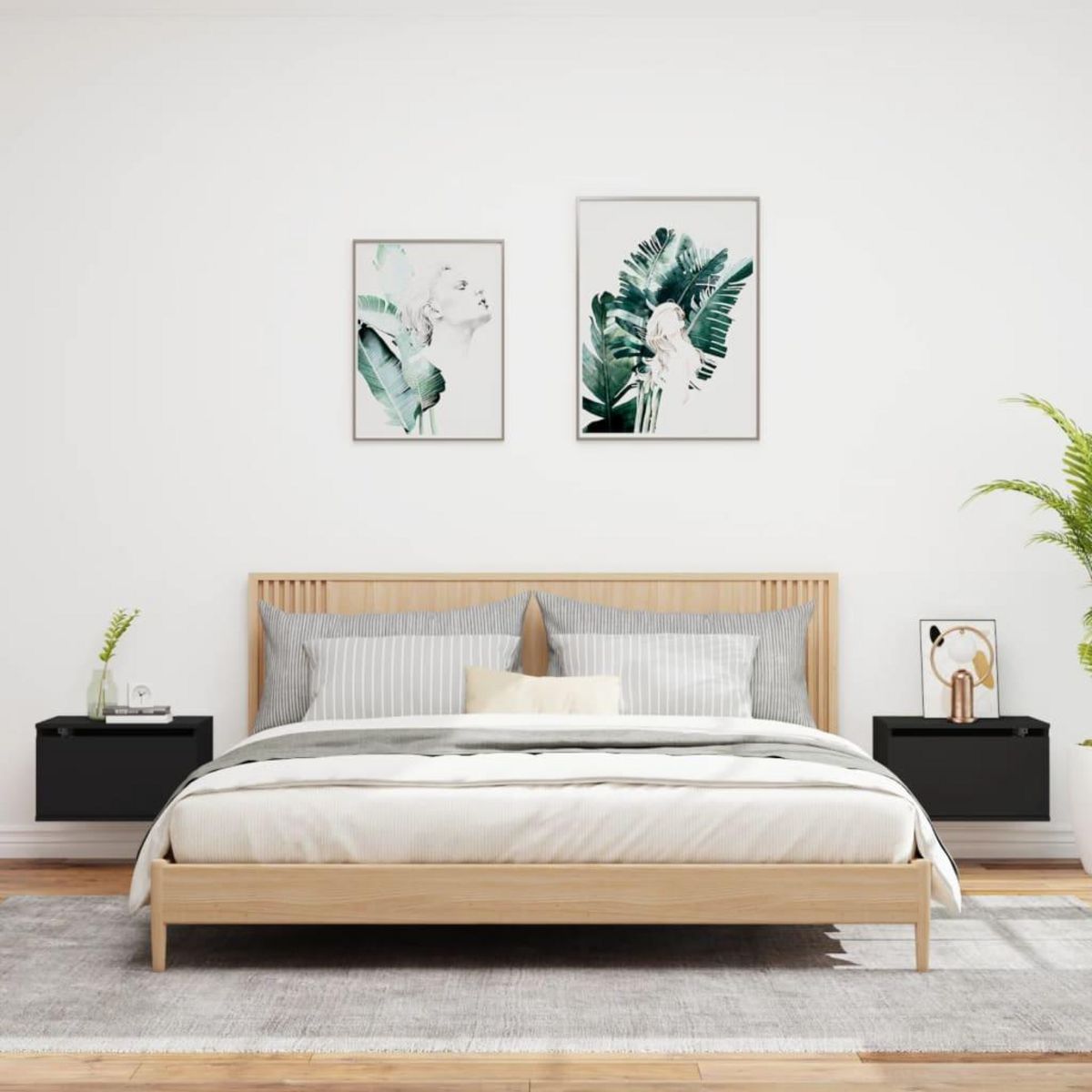 VIDAXL Tables de chevet murales avec lumieres LED 2 pcs noir