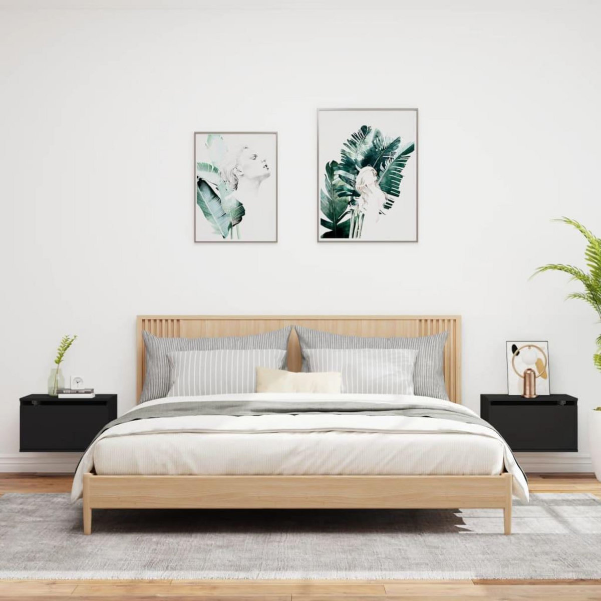 VIDAXL Tables de chevet murales avec lumieres LED 2 pcs noir