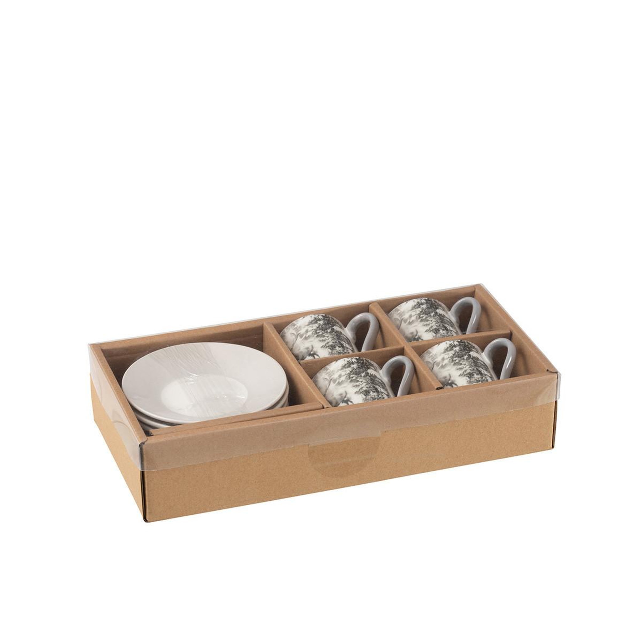 Voir la diapositive 4 : J-LINE Lot de 4 tasses à café & sous-tasses  renne  8cl gris