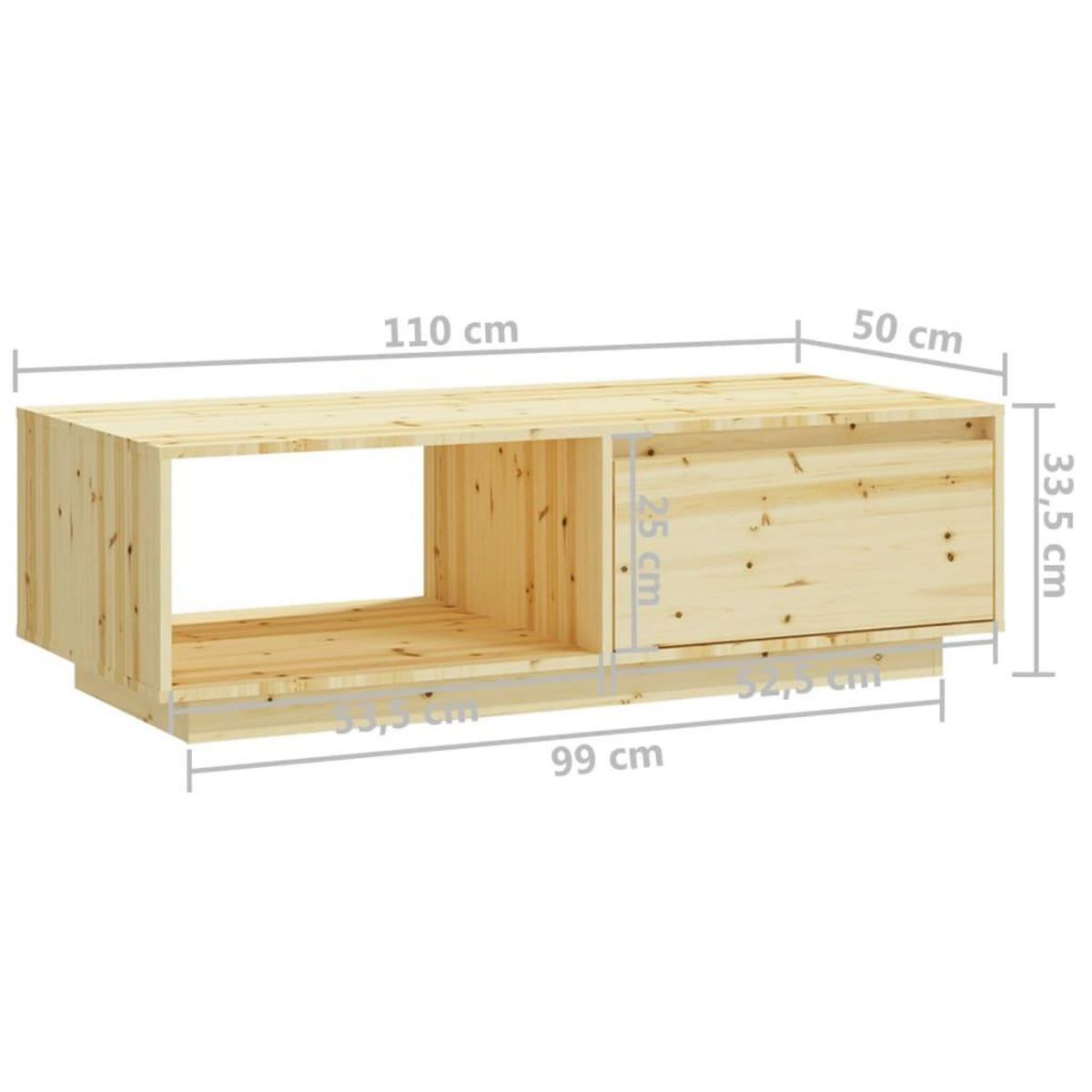 VIDAXL Table basse 110x50x33,5 cm bois de sapin massif