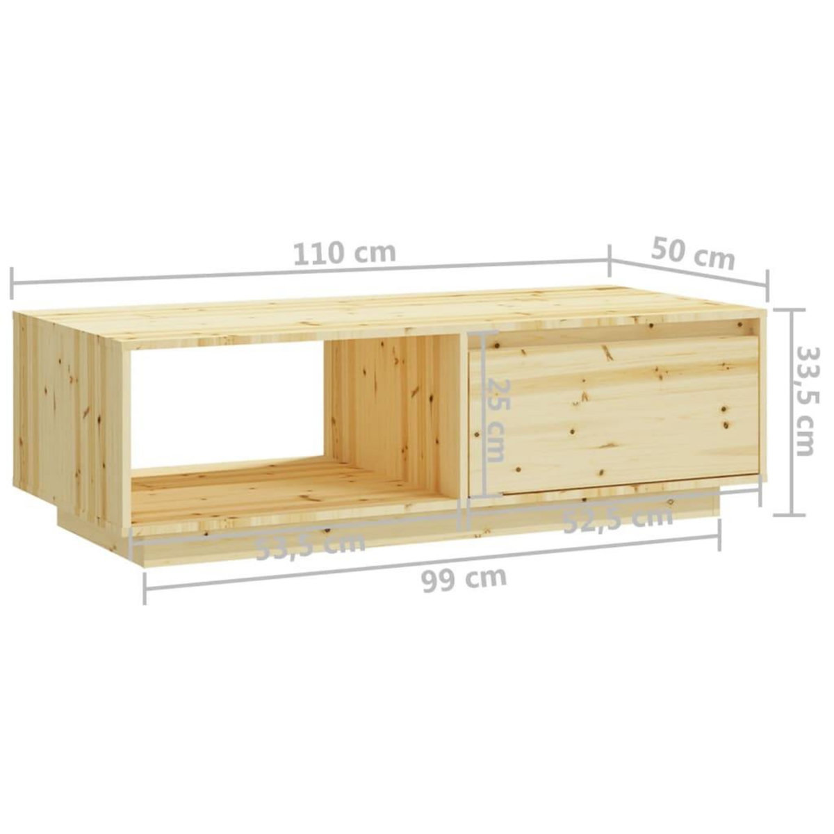 VIDAXL Table basse 110x50x33,5 cm bois de sapin massif