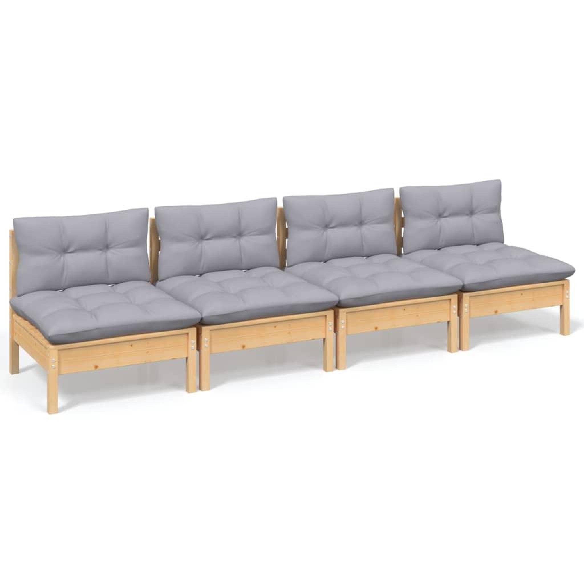 Voir la diapositive 2 : VIDAXL Canape 4 places de jardin et coussins gris Bois de pin solide