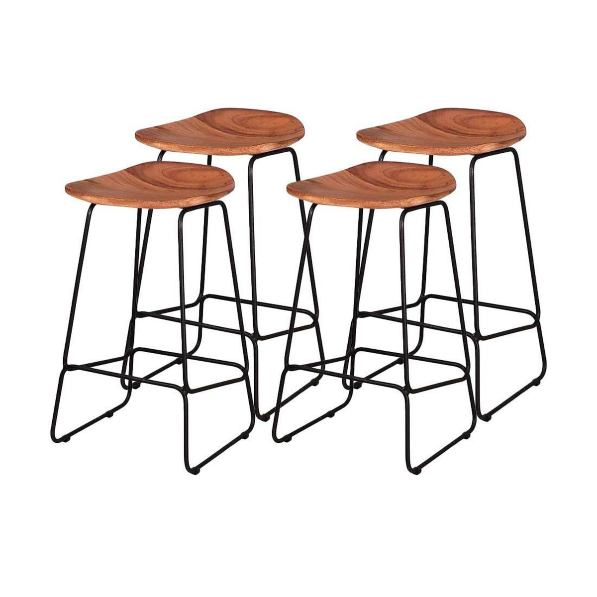 LISA DESIGN Djoda - lot de 4 tabourets de bar - bois massif d'acacia