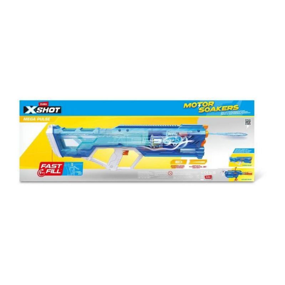 ZURU Pistolet a eau motorisé - ZURU - X-SHOT Mega Pulse - Remplissage rapide - Batterie rechargeable - Portée 9 m - Réservoir 1,1