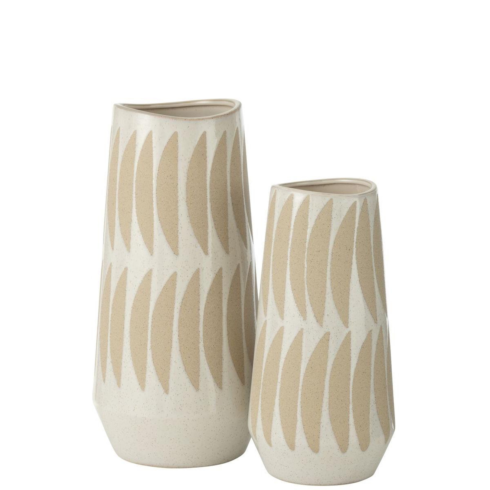 Voir la diapositive 2 : J-LINE Vase déco en grès  kai  40cm beige & blanc