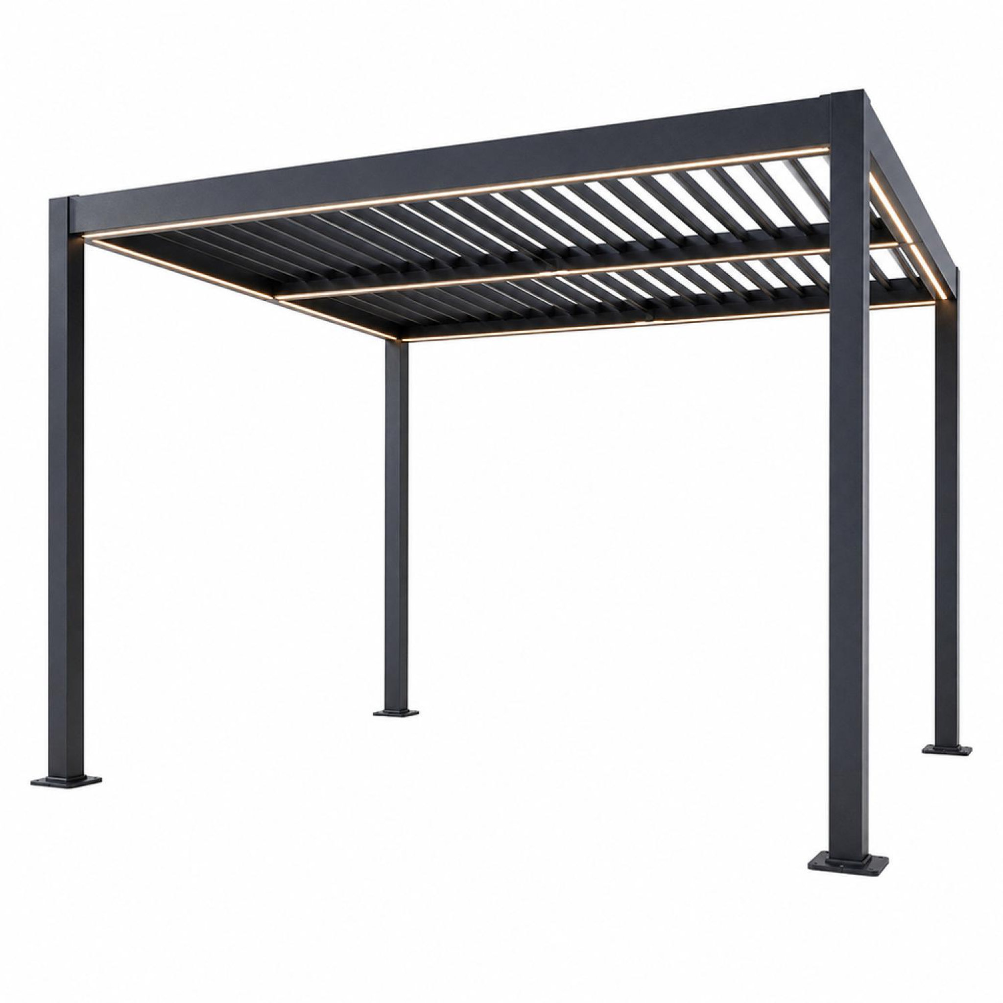 CONCEPT USINE Pergola bioclimatique à led 3x3m structure aluminium lames orientables corfu