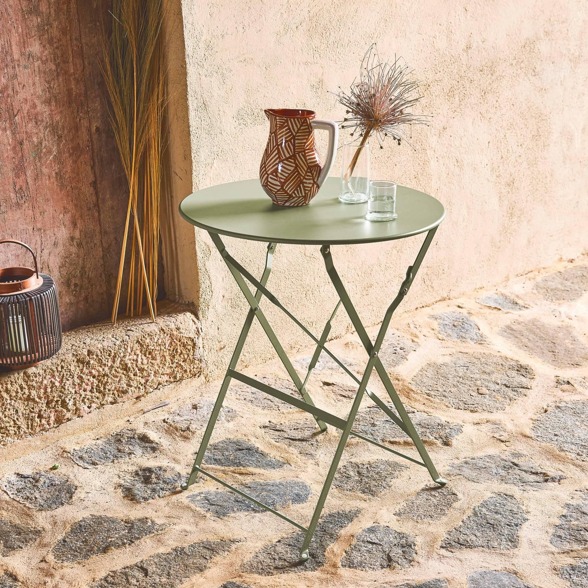 SWEEEK Table de jardin bistrot pliable - Emilia ronde - Table ronde Ø60cm en acier thermolaqué