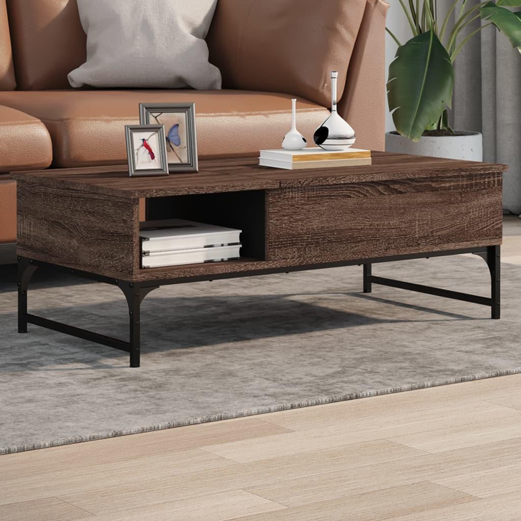 VIDAXL Table basse chene marron 100x50x35cm bois d'ingenierie et metal