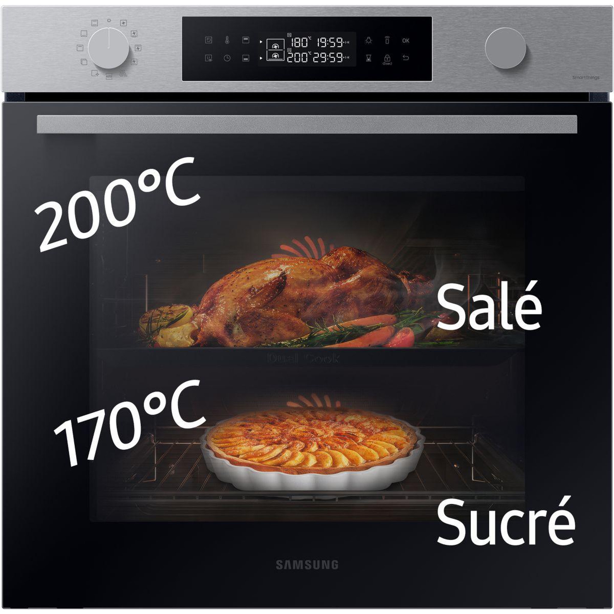 Samsung Four encastrable nv7b44503as - pyrolyse - double cavité - chaleur pulsée - porte froide - série 4