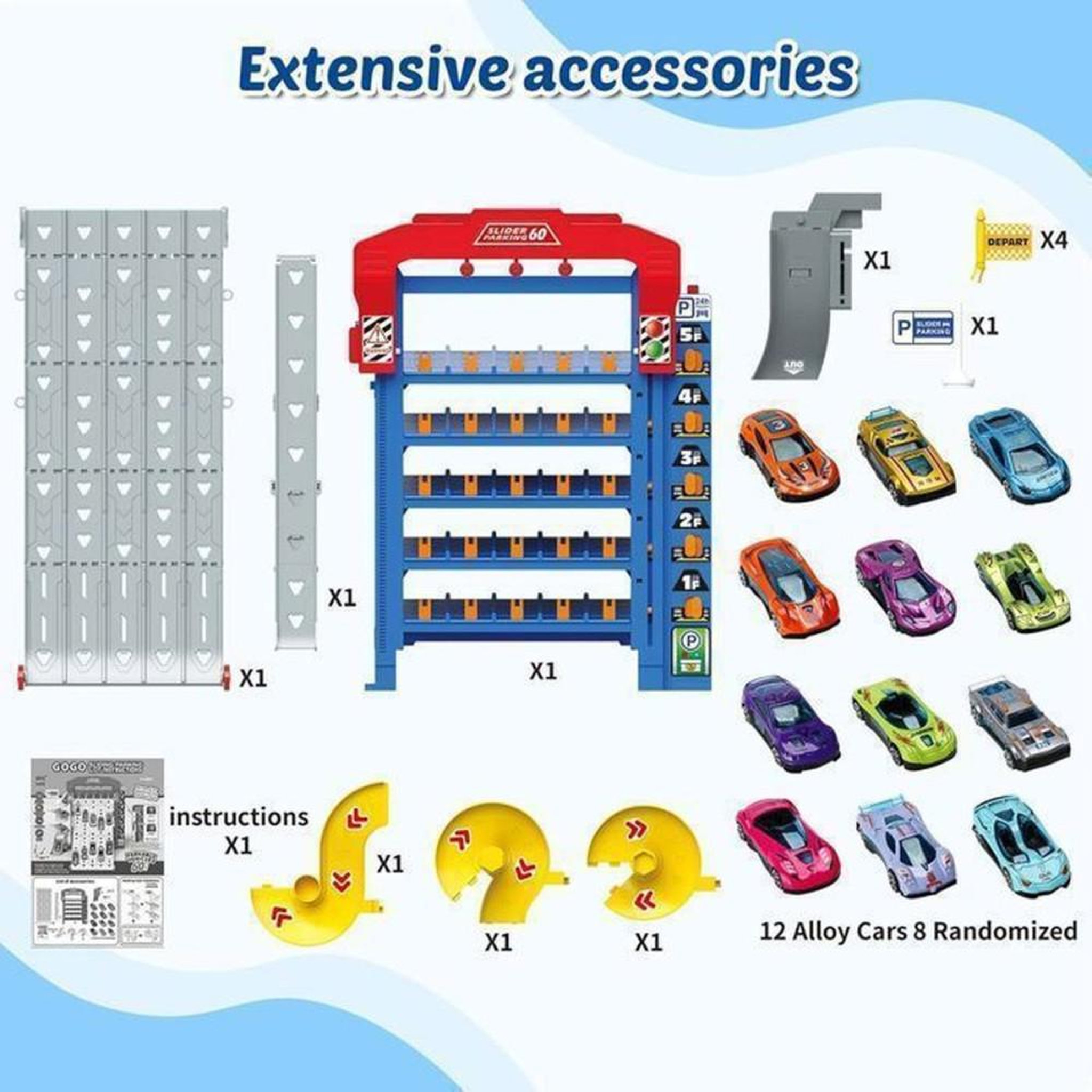 Voir la diapositive 4 : Coffret circuit voitures coulissantes 60 avec camion et garage, 10 mini voitures