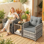 Voir la diapositive 2 : OUTSUNNY Salon de jardin 2 places 3 pièces résine tressée gris clair