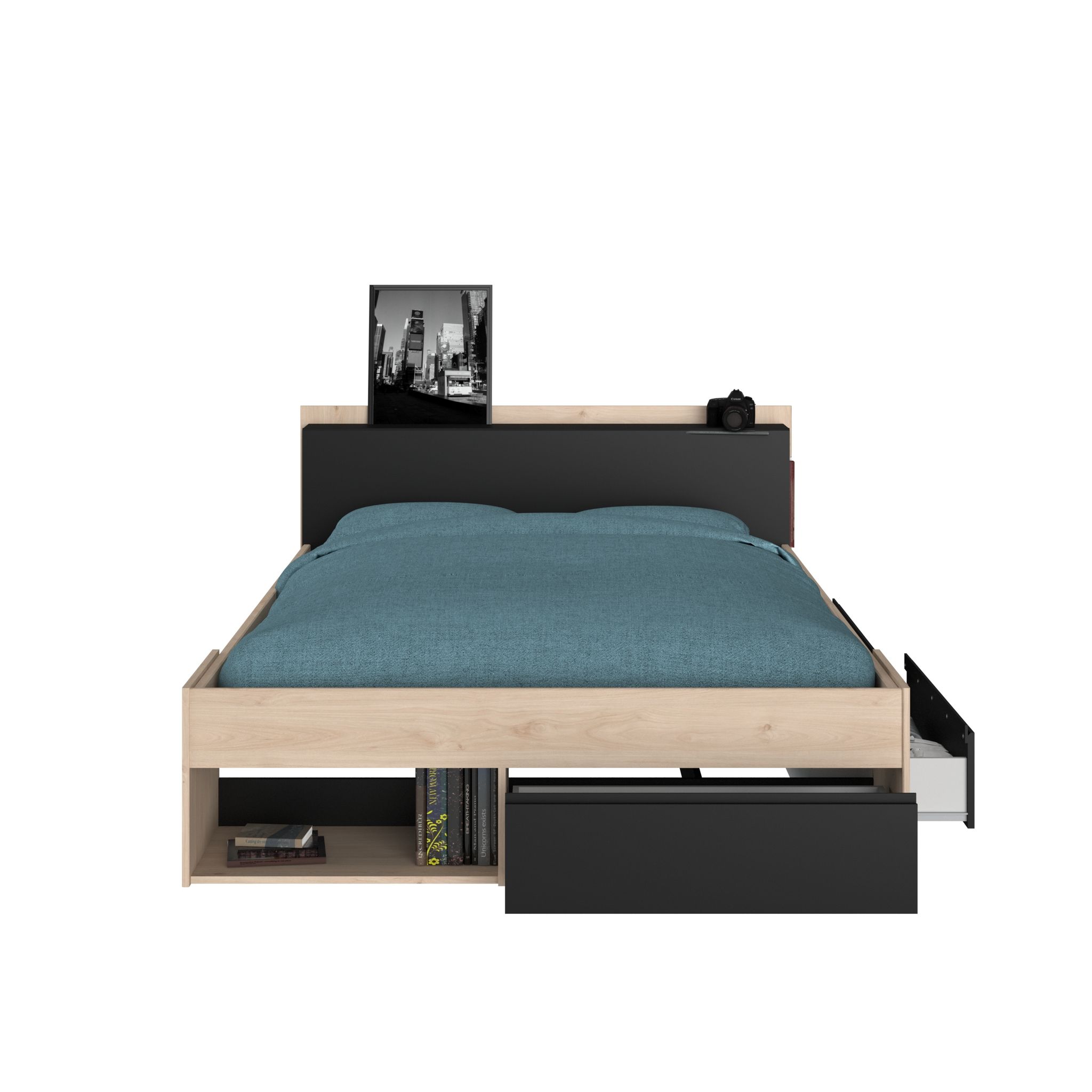 Lit double adulte 160x200 cm avec rangements BOOST