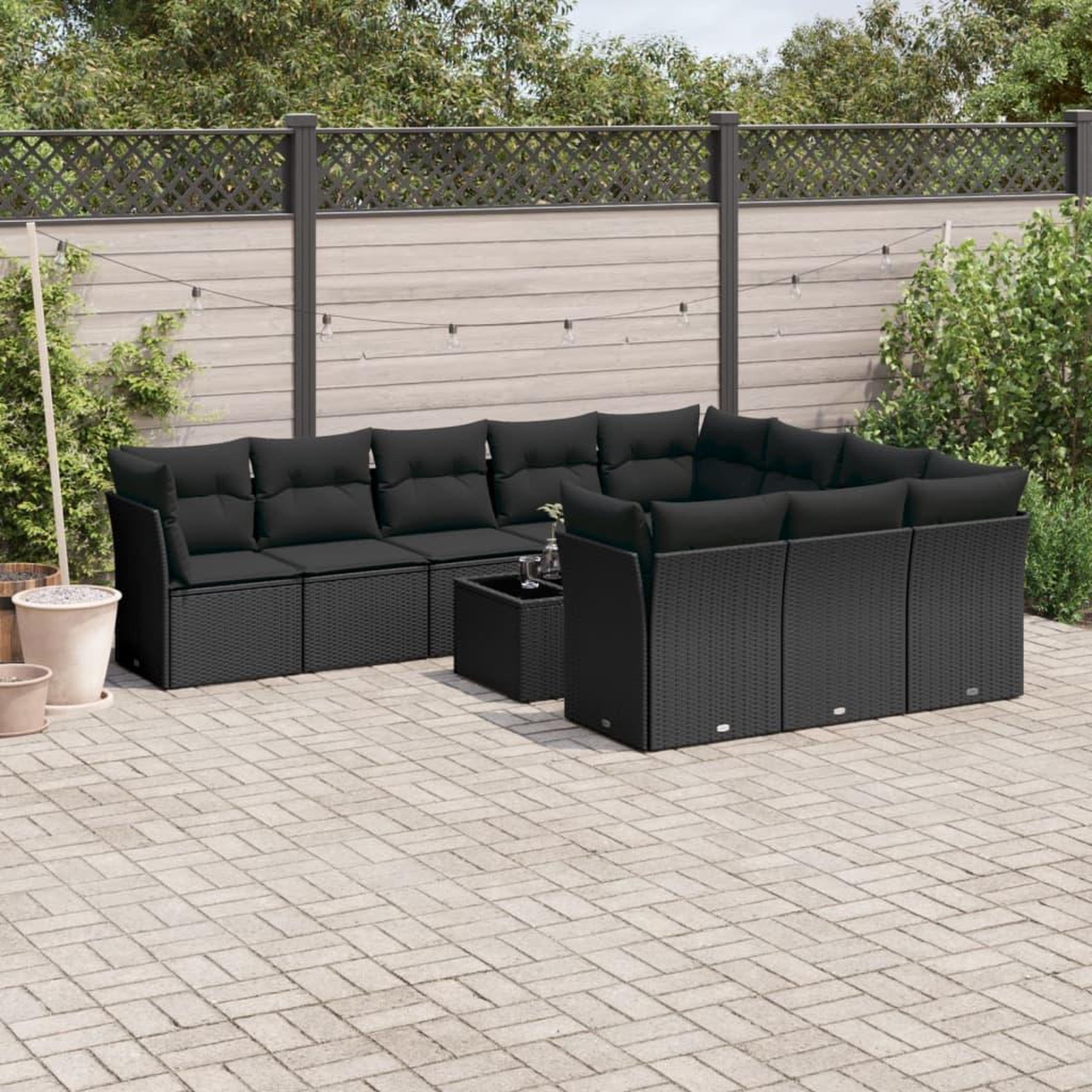 VIDAXL Salon de jardin 11 pcs avec coussins noir resine tressee