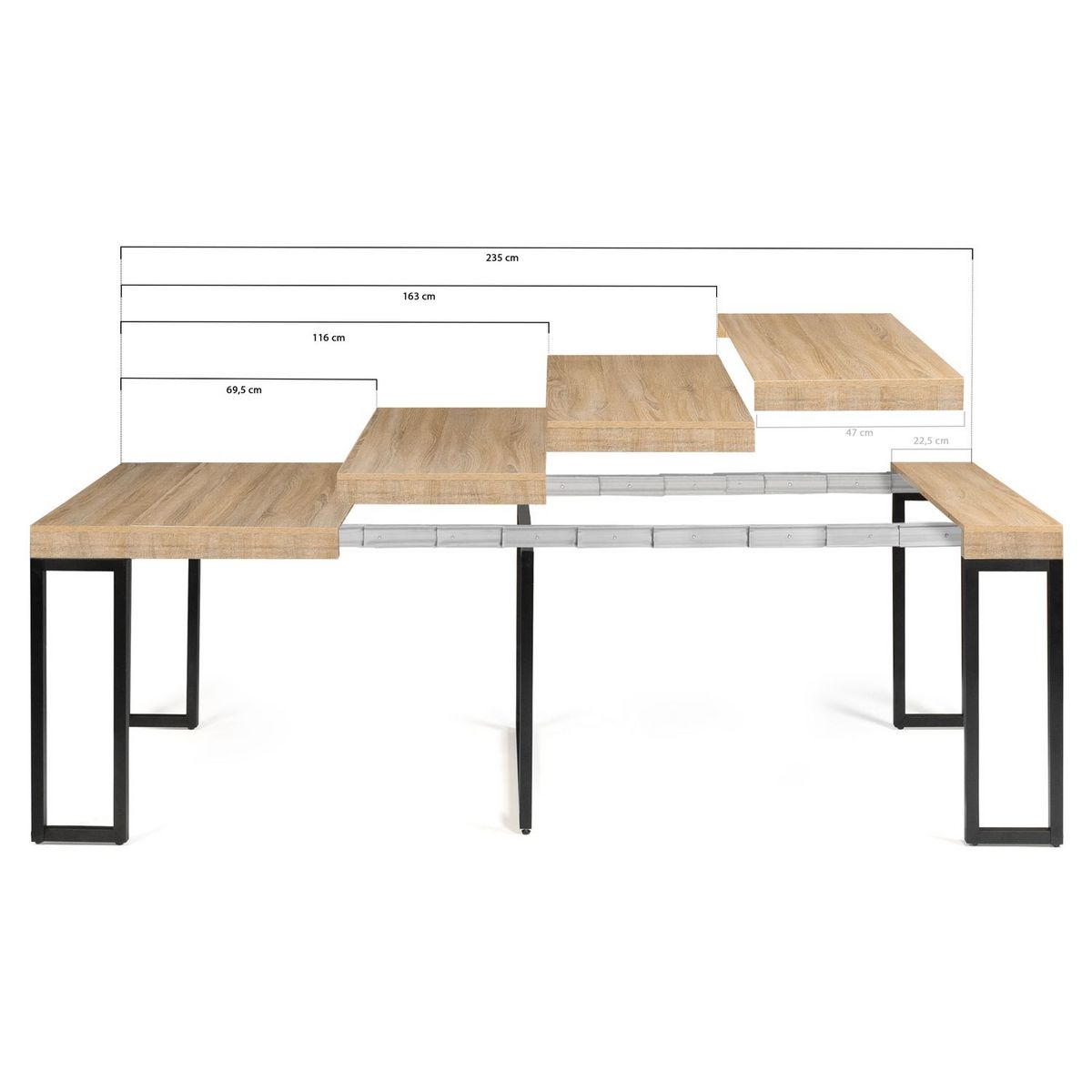 Table console extensible avec rallonges style industriel 45/235 cm HOUSTON  