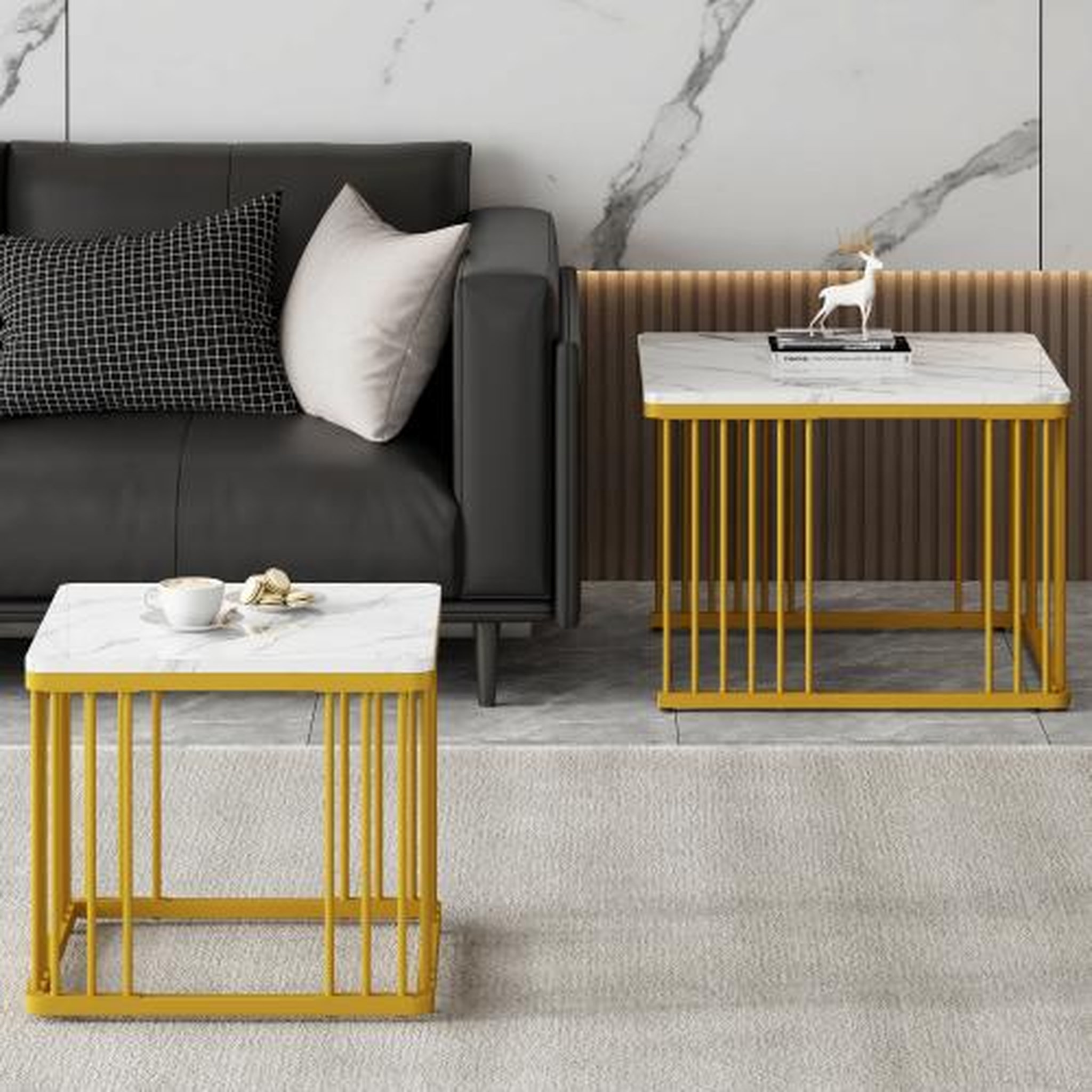 Voir la diapositive 5 : MERAX Table basse gigogne rectangulaire blanc - 60x60 cm mdf
