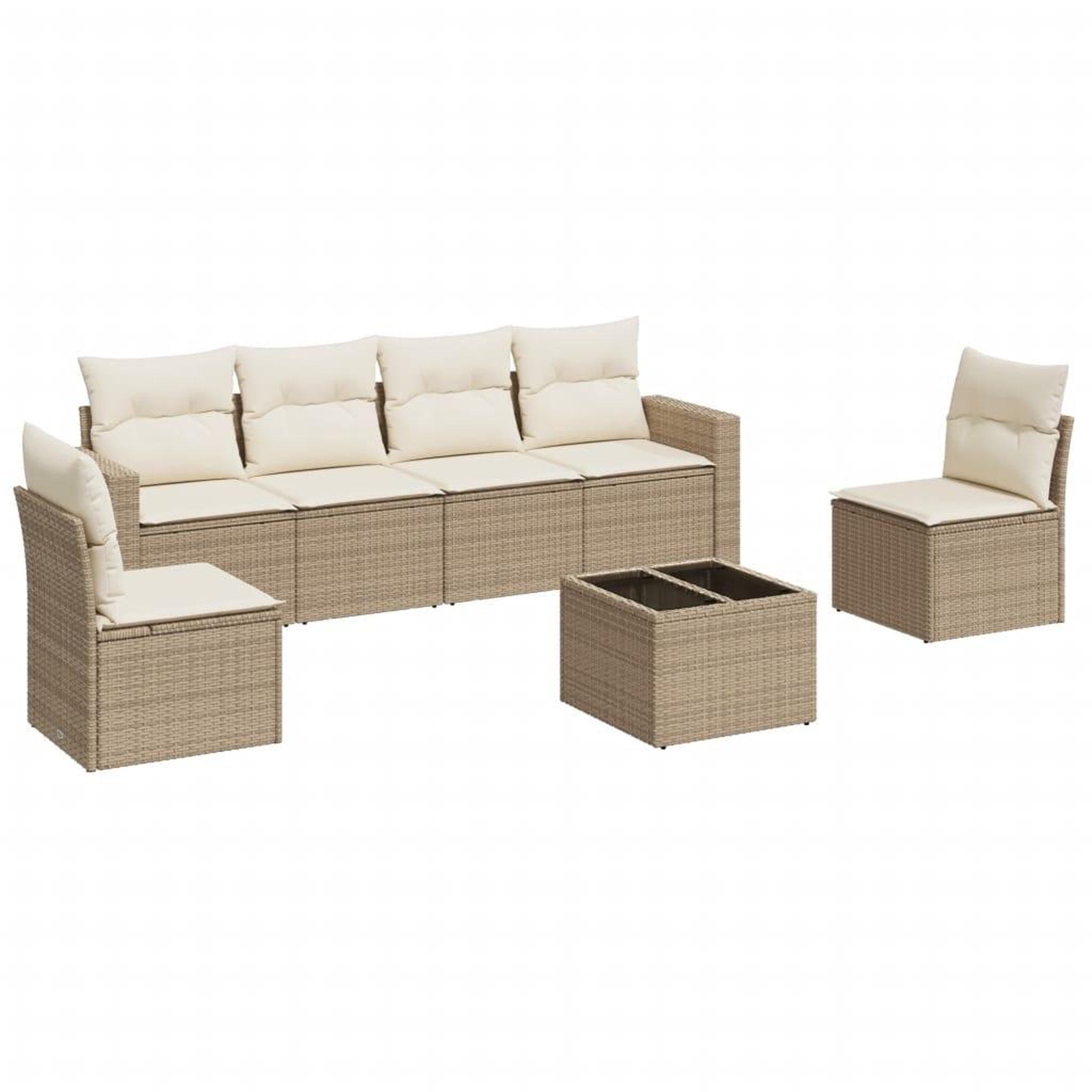 Voir la diapositive 2 : VIDAXL Salon de jardin avec coussins 7 pcs beige resine tressee