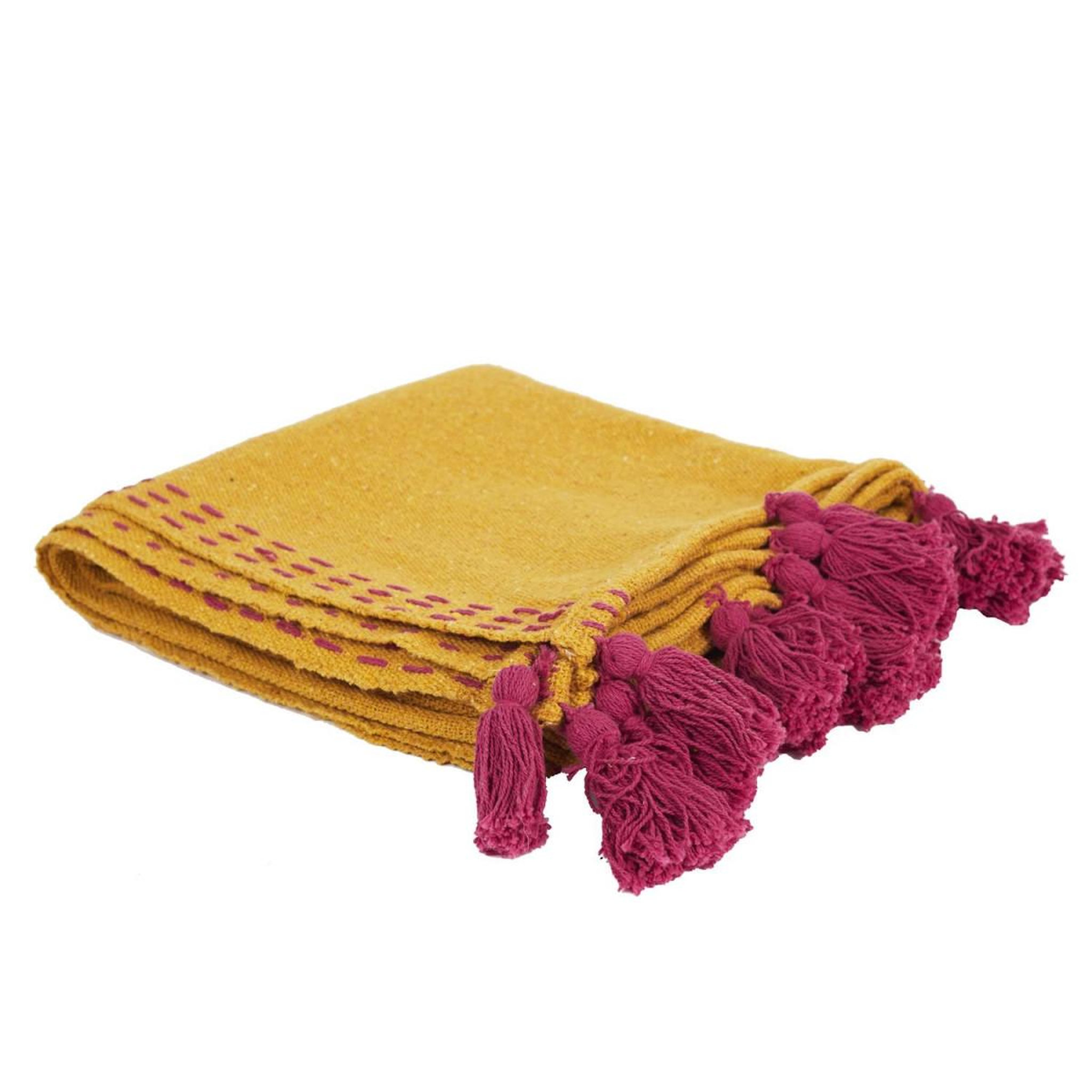 Voir la diapositive 1 : The Home Deco Factory Jeté de canapé coton  pompons  130x150cm ocre