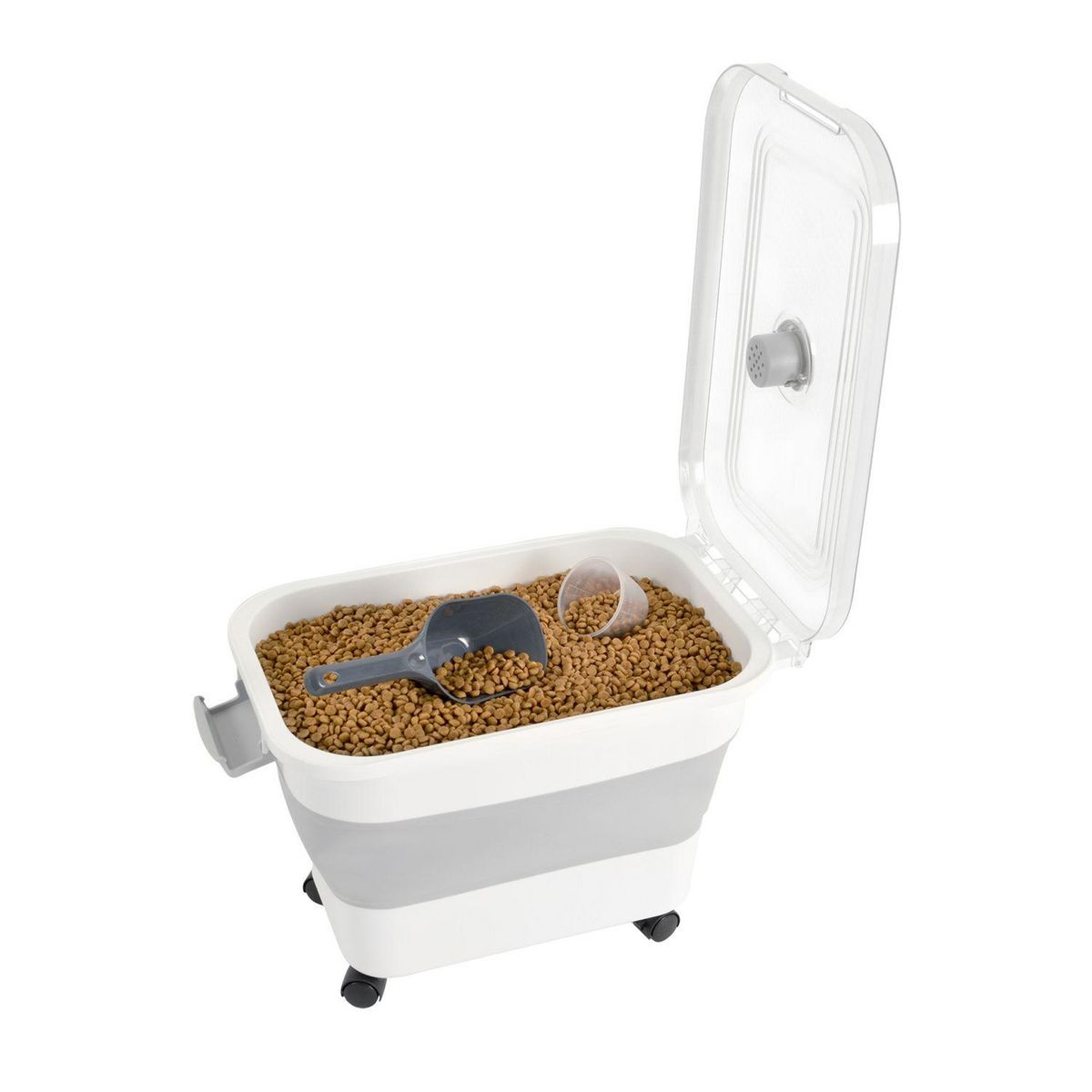 LOVE STORY Boite conteneur à croquettes pliable avec roues - Blanc