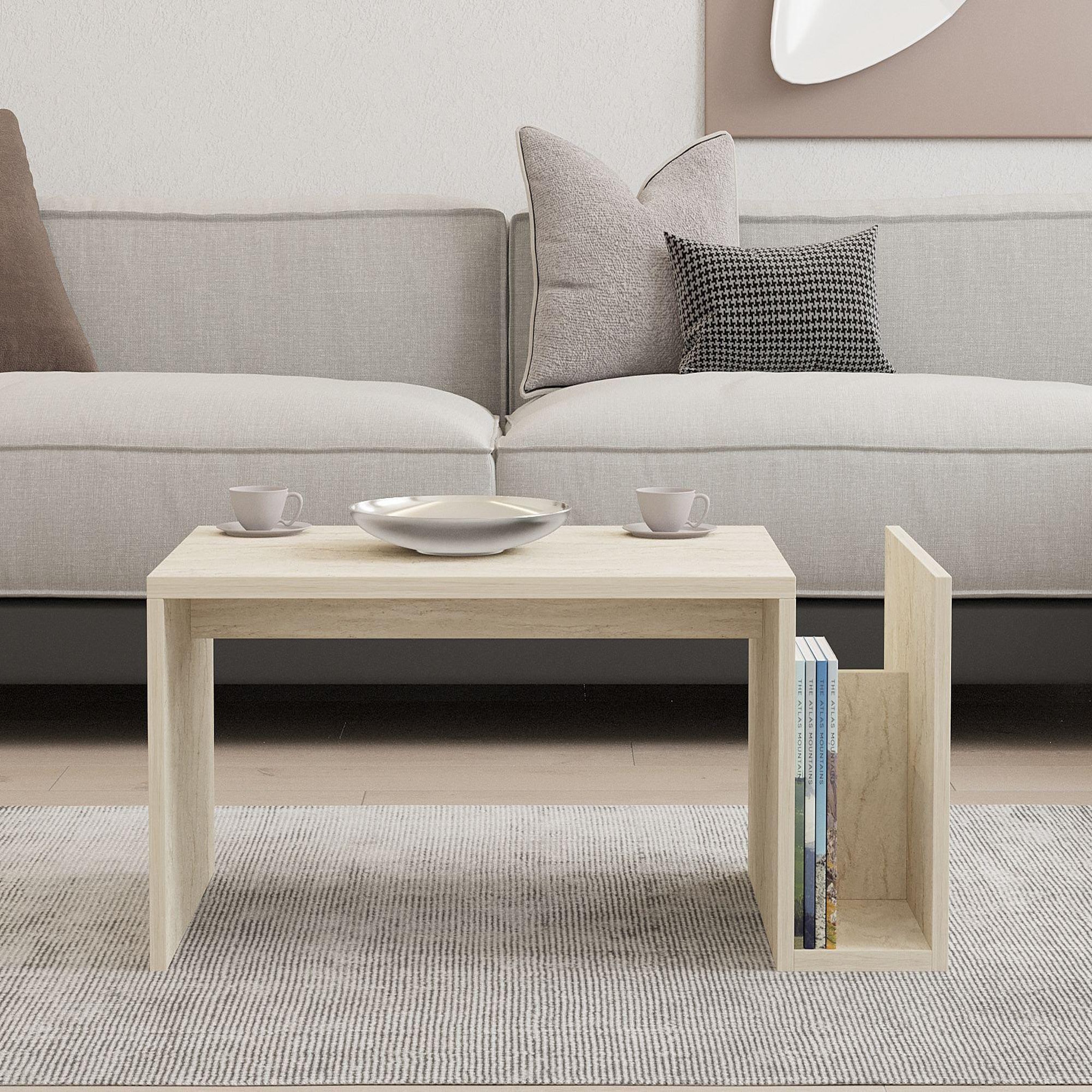 Voir la diapositive 3 : Habitat et Jardin Table basse en bois  memo  - 86 x 50 x 32 cm - travertin
