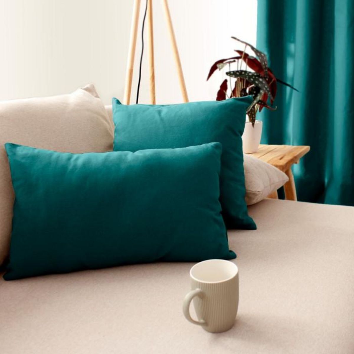 Paris Prix Coussin Déco Uni  Panama  30x50cm Émeraude