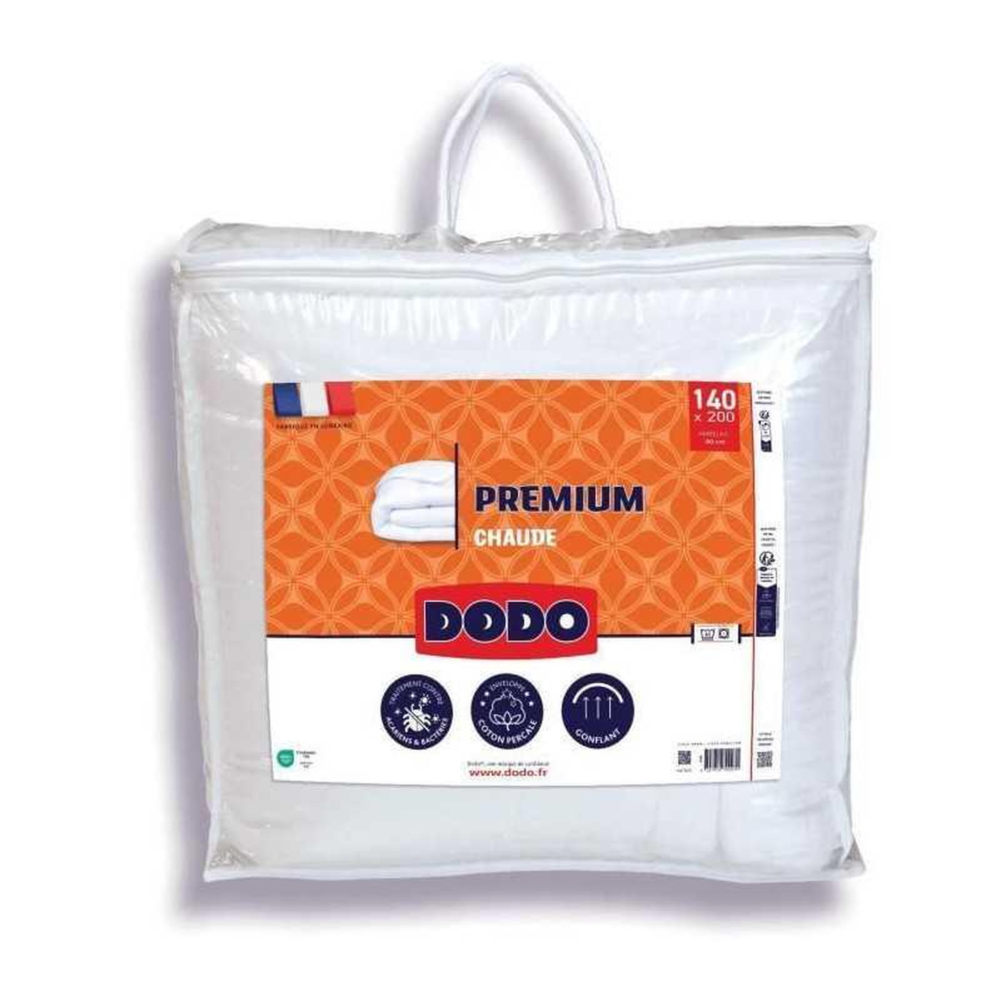 DODO Couette chaude dodo premium hot comforter 220 x 240 cm blanc, enveloppe percale coton 100% et garnissage 250 g/m² polyester thermolite senso protect