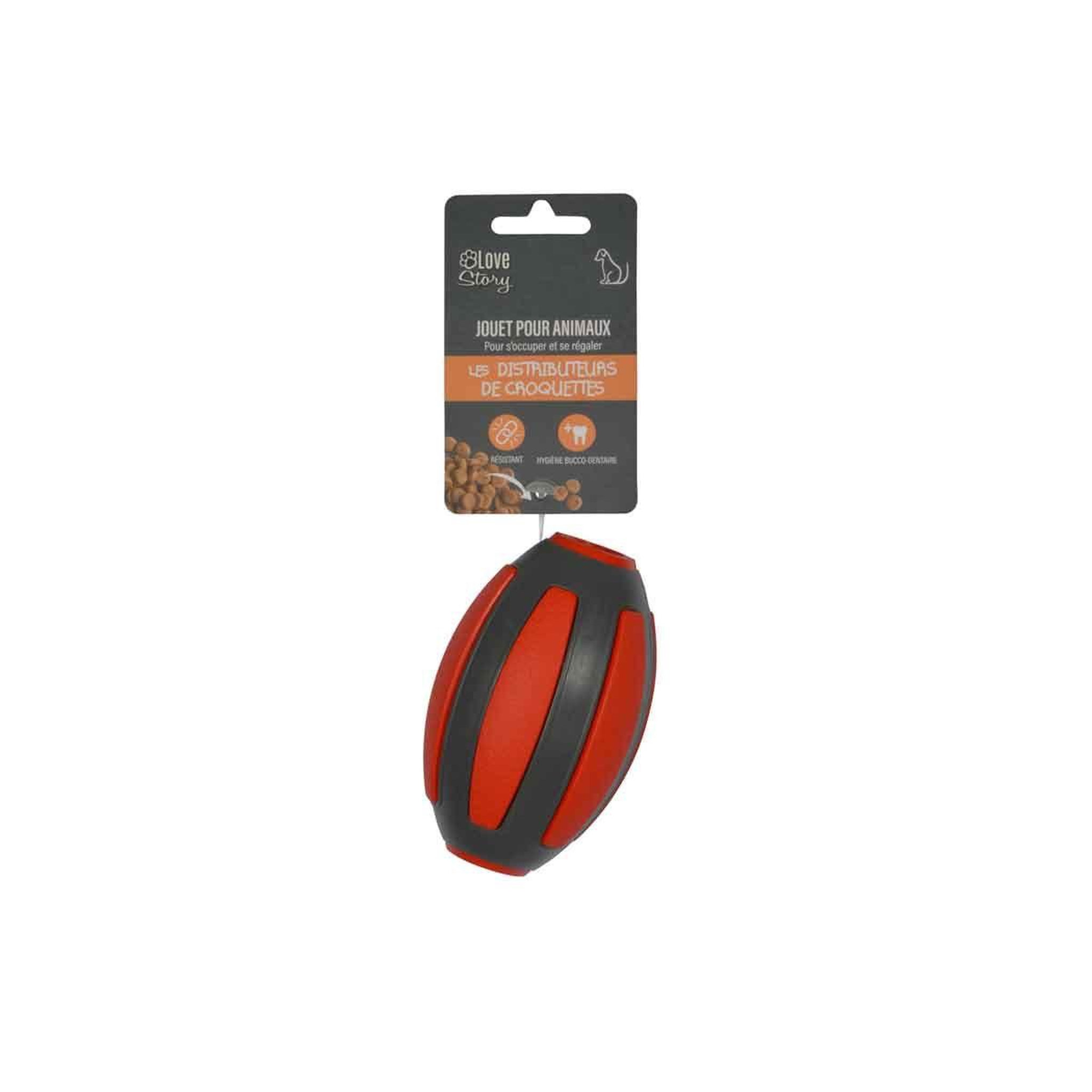 Voir la diapositive 4 : LOVE STORY Jouet pour chien distributeur  ovale  10cm rouge