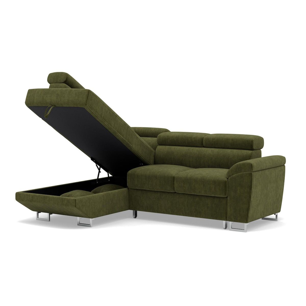 BEST MOBILIER Baoji - canapé d'angle gauche 5 places convertible avec têtières et coffre en velours côtelé