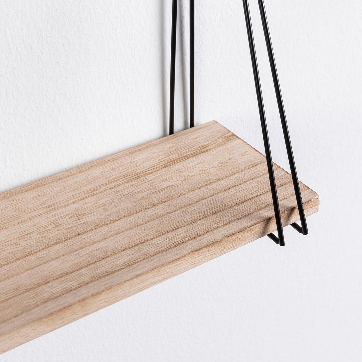 VS VENTA-STOCK Set de 3 étagères murales Airas en métal noir et bois de paulownia