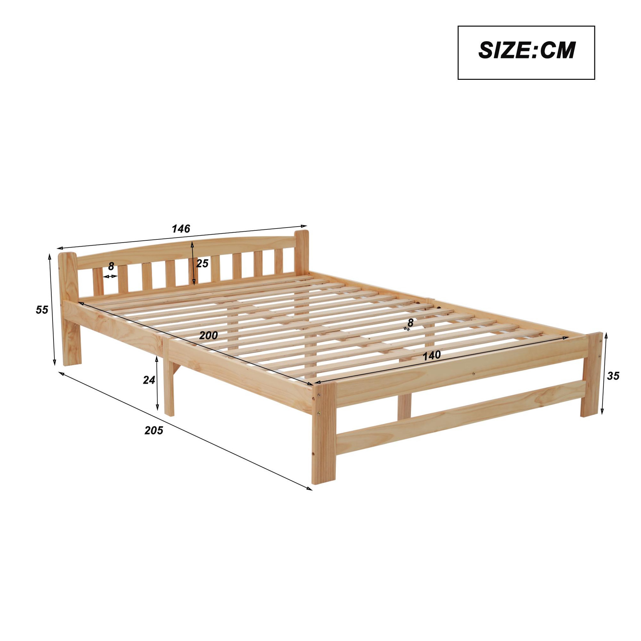Voir la diapositive 3 : MERAX Lit 2 places 140x200cm bois coloris naturel