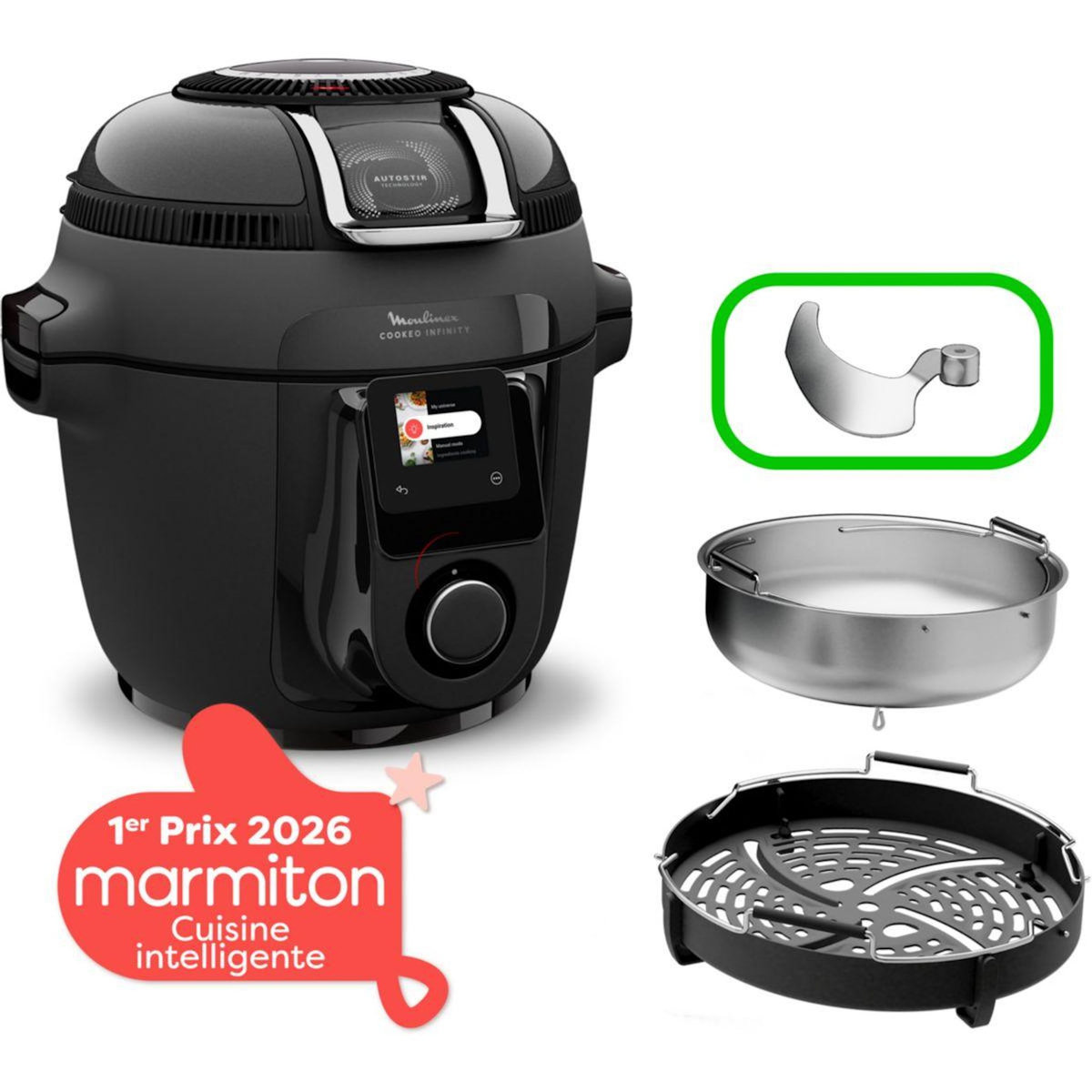 MOULINEX Cookeo Multicuiseur Airfryer Cookeo Infinity avec pale Noir CE9828F0 20 modes de cuisson, 6,5 L
