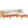 Voir la diapositive 1 : VIDAXL Salon de jardin 4 pcs avec coussins cire marron bois pin massif