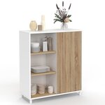 ID MARKET Buffet d'appoint 70 cm EASY montage facile sans outils 3 étagères et 1 porte coulissante réversible blanc et bois