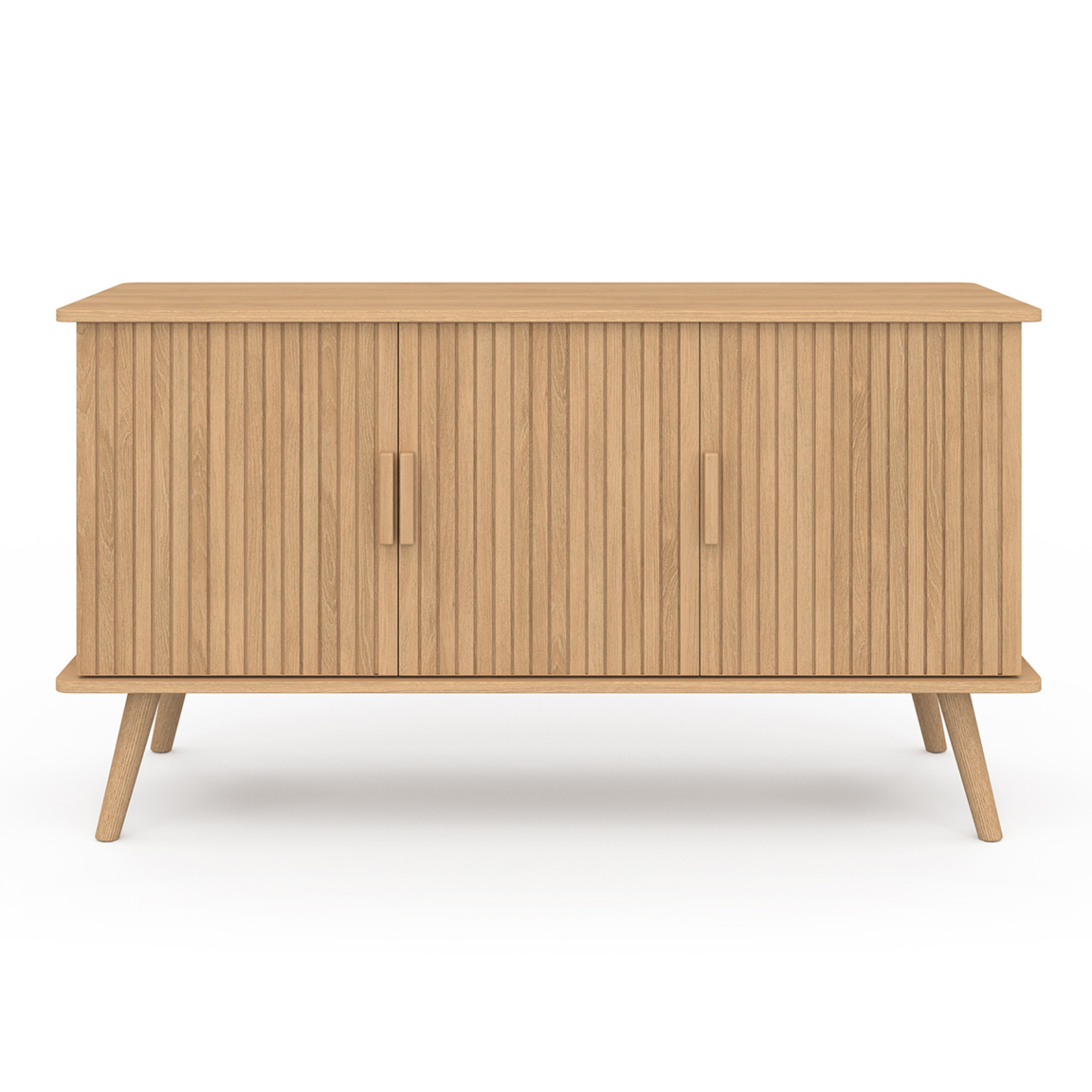 Voir la diapositive 3 : ID MARKET Buffet 110 cm juliette 3 portes lattes tasseau bois coloris chêne