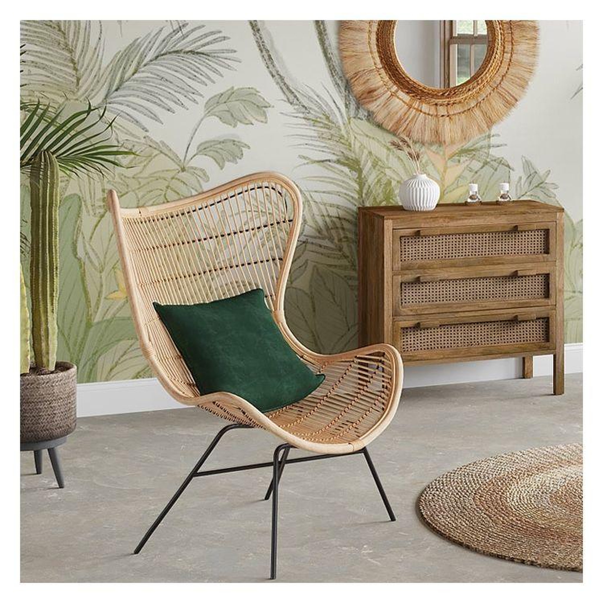 Voir la diapositive 5 : MAISON PAVANE Commode en bois de manguier et cannage 3 tiroirs-tiki