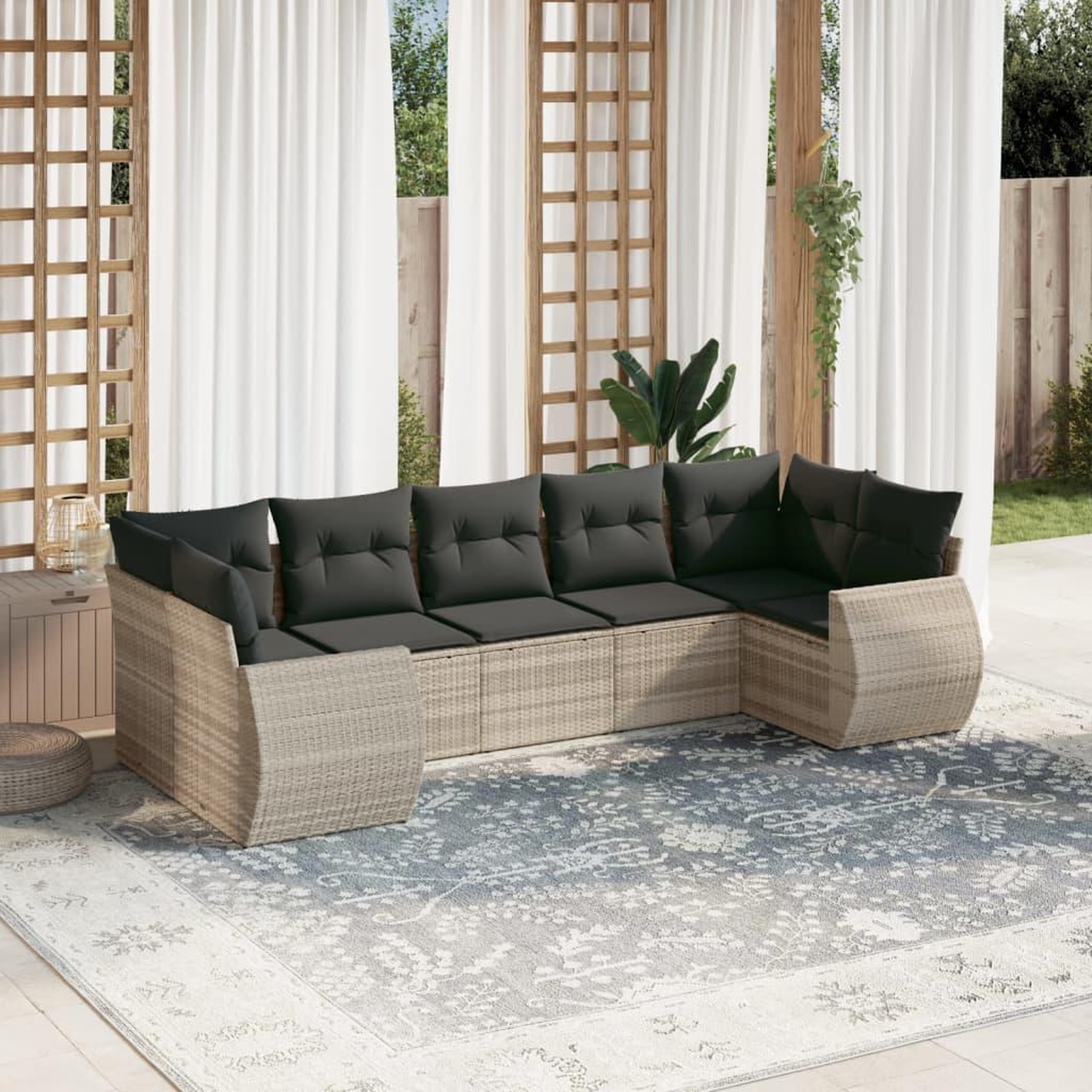VIDAXL Salon de jardin avec coussins 7 pcs gris clair resine tressee