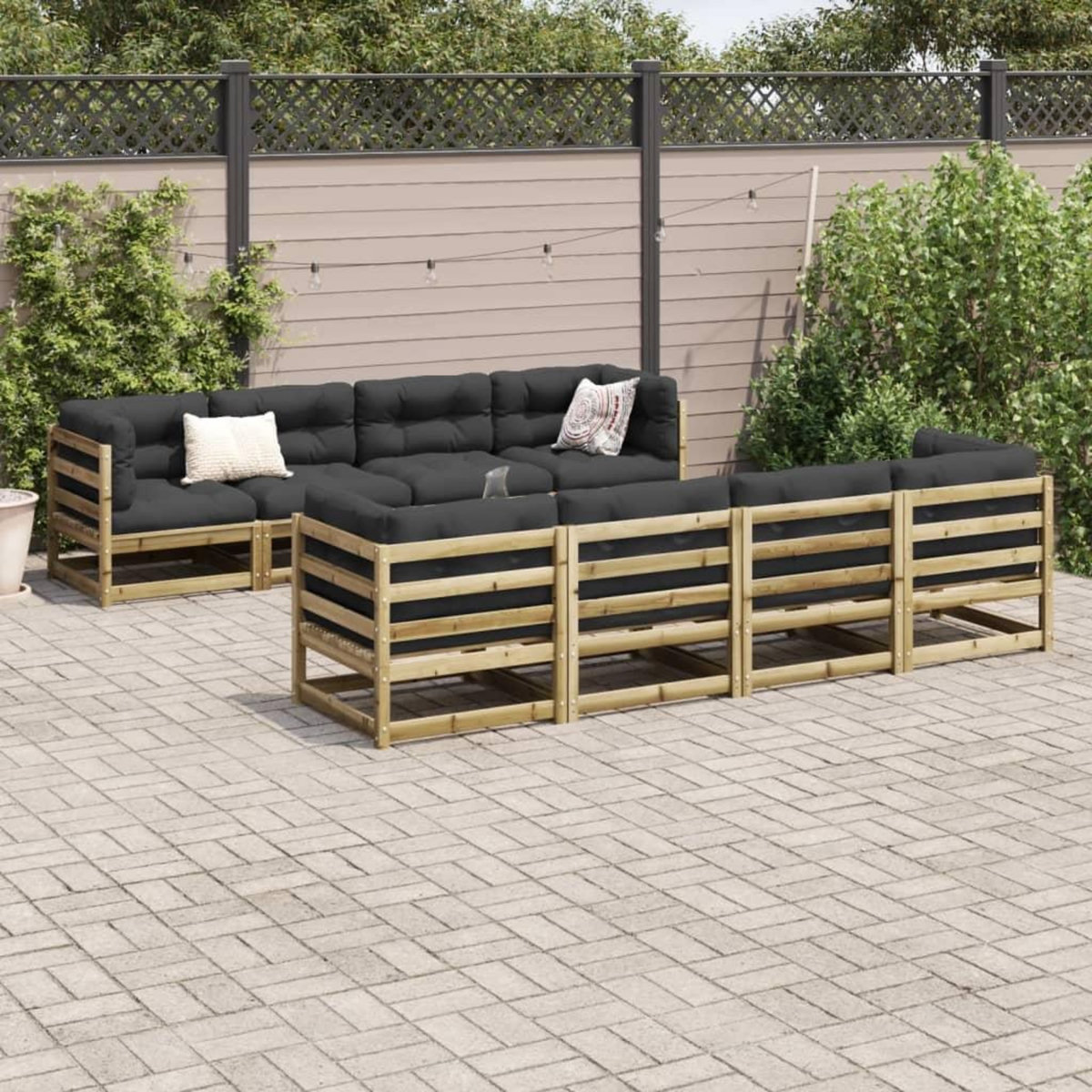 VIDAXL Salon de jardin 9 pcs avec coussins bois de pin impregne