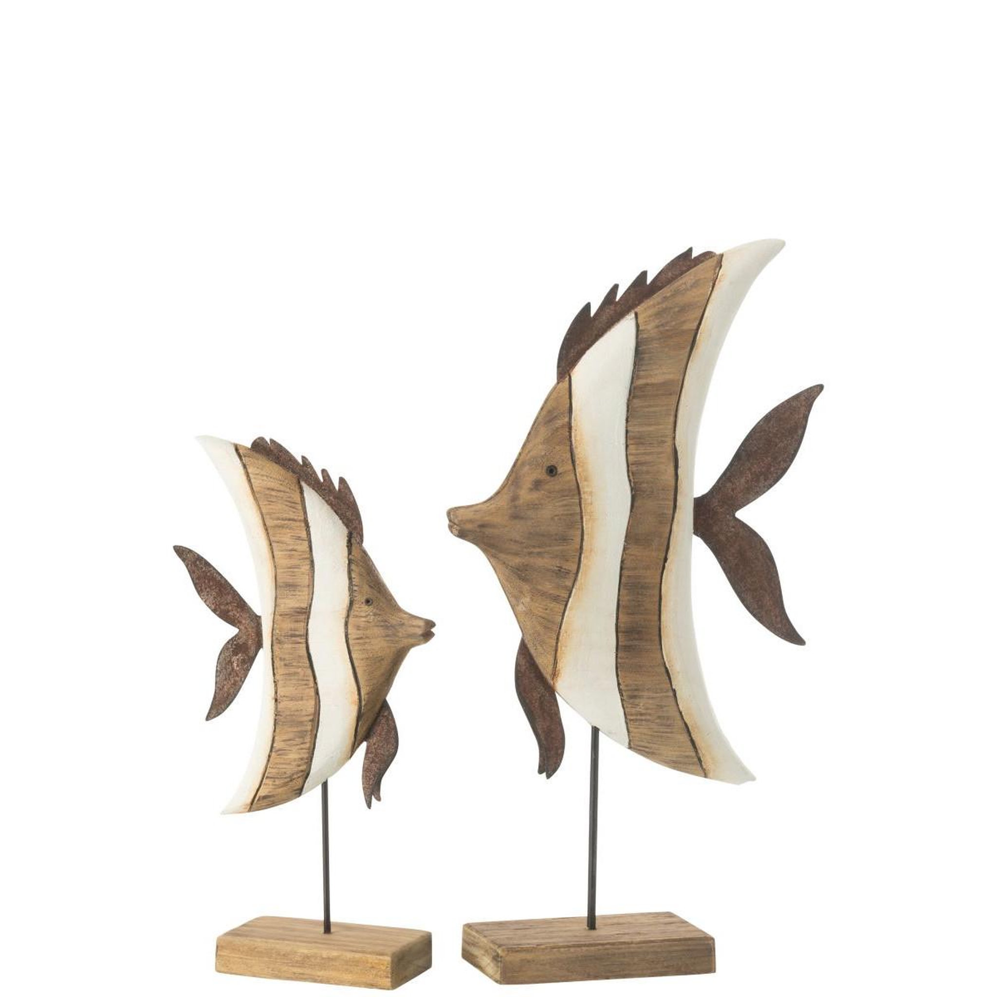 Voir la diapositive 2 : J-LINE Statuette poisson sur pied en bois  ligne  38cm naturel