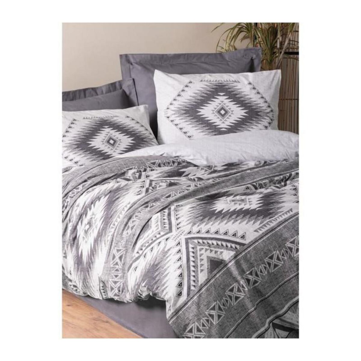 GENERIQUE Parure de lit - 129CTN64408 - 1 housse de couette 220 x 240 cm + 2 taies d'oreiller 60 x 60 cm - 100% coton ranforcé - Anthraci