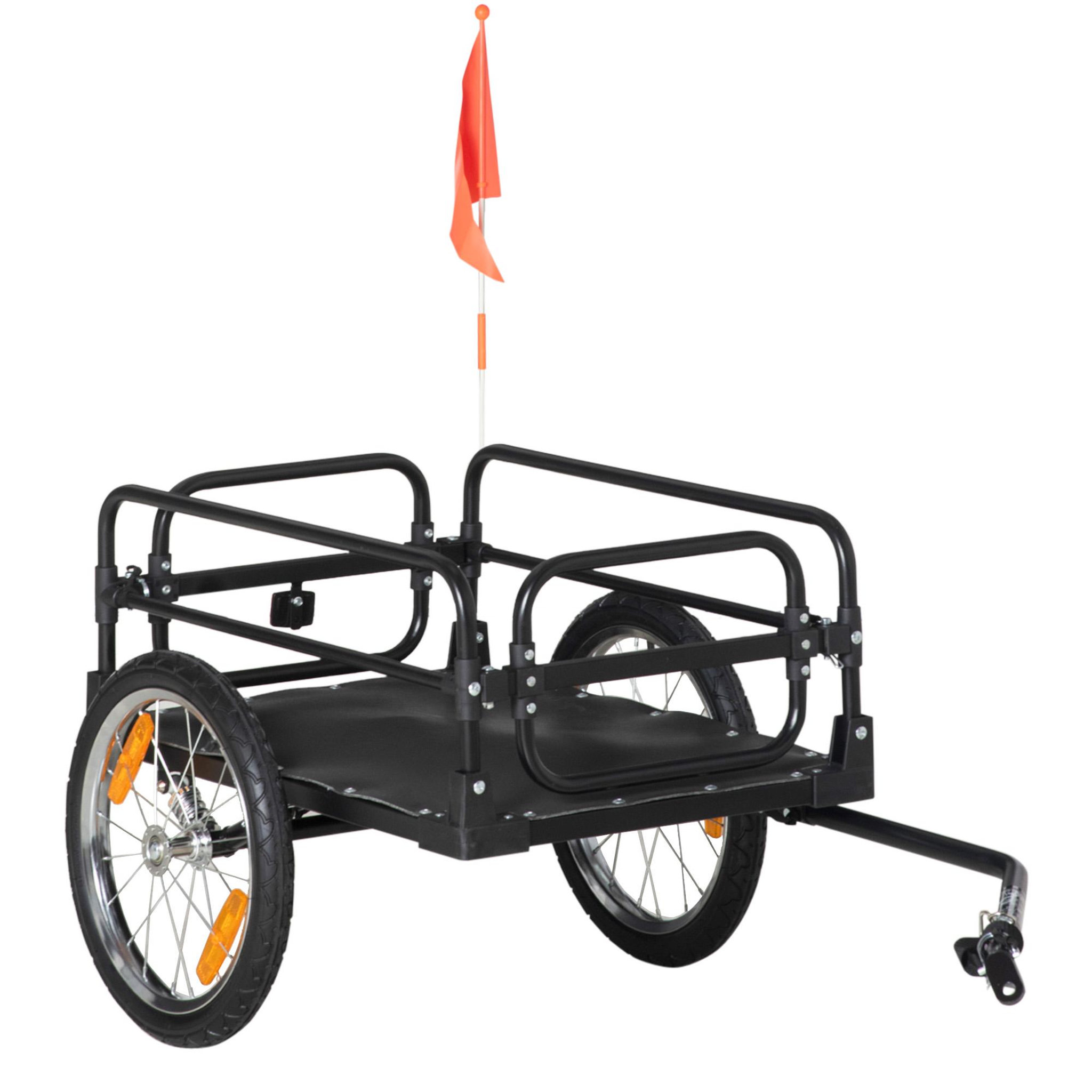 HOMCOM Remorque vélo remorque de transport pour vélo pliable 125l x 64l x 53,5h cm barre d'attelage universelle acier noir