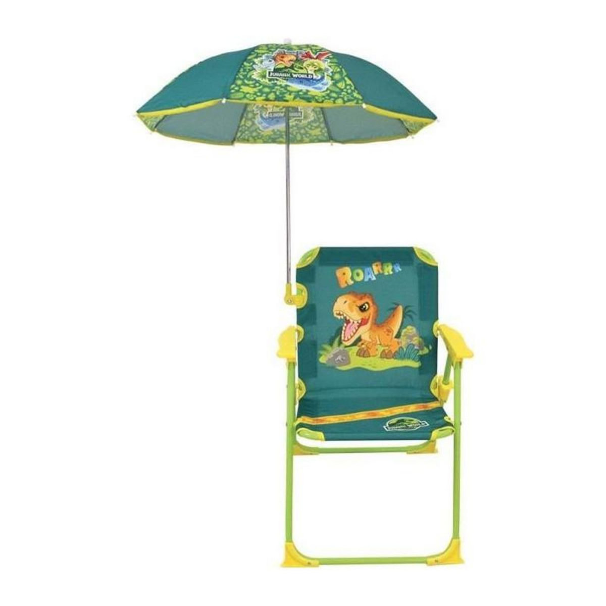 Fun House FUN HOUSE JURASSIC WORLD Chaise pliante de camping dinosaures - H.38.5 xl.38.5 x P.37.5 cm - Avec un parasol ø 65 cm - Pour enf