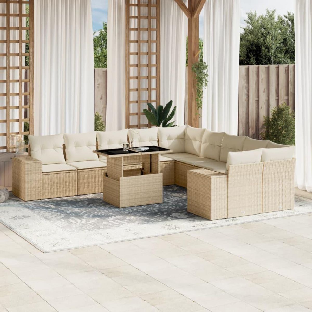 VIDAXL Salon de jardin 11 pcs avec coussins beige resine tressee