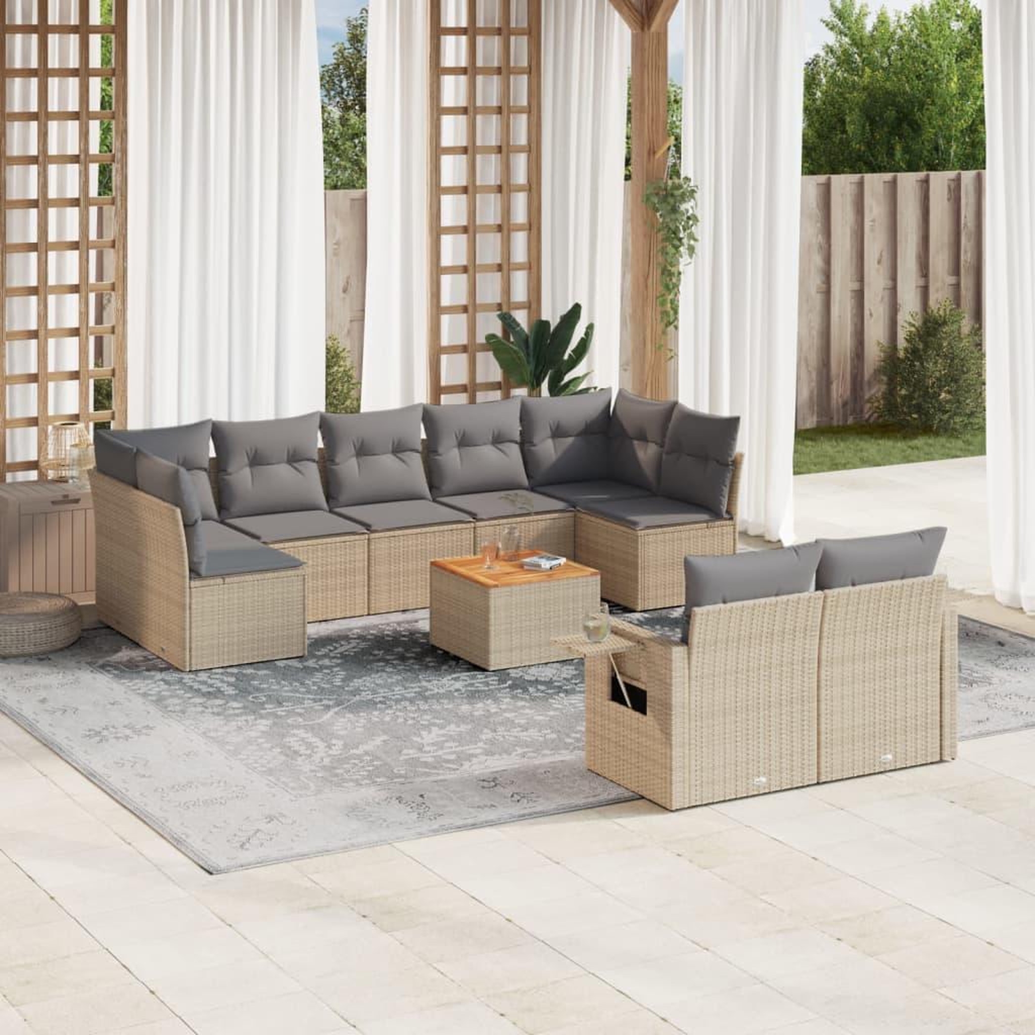 VIDAXL Salon de jardin avec coussins 10 pcs beige resine tressee