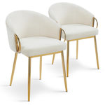 Paris Prix Lot de 2 Chaises en Tissu Bouclette  Julia  74cm Beige & Or